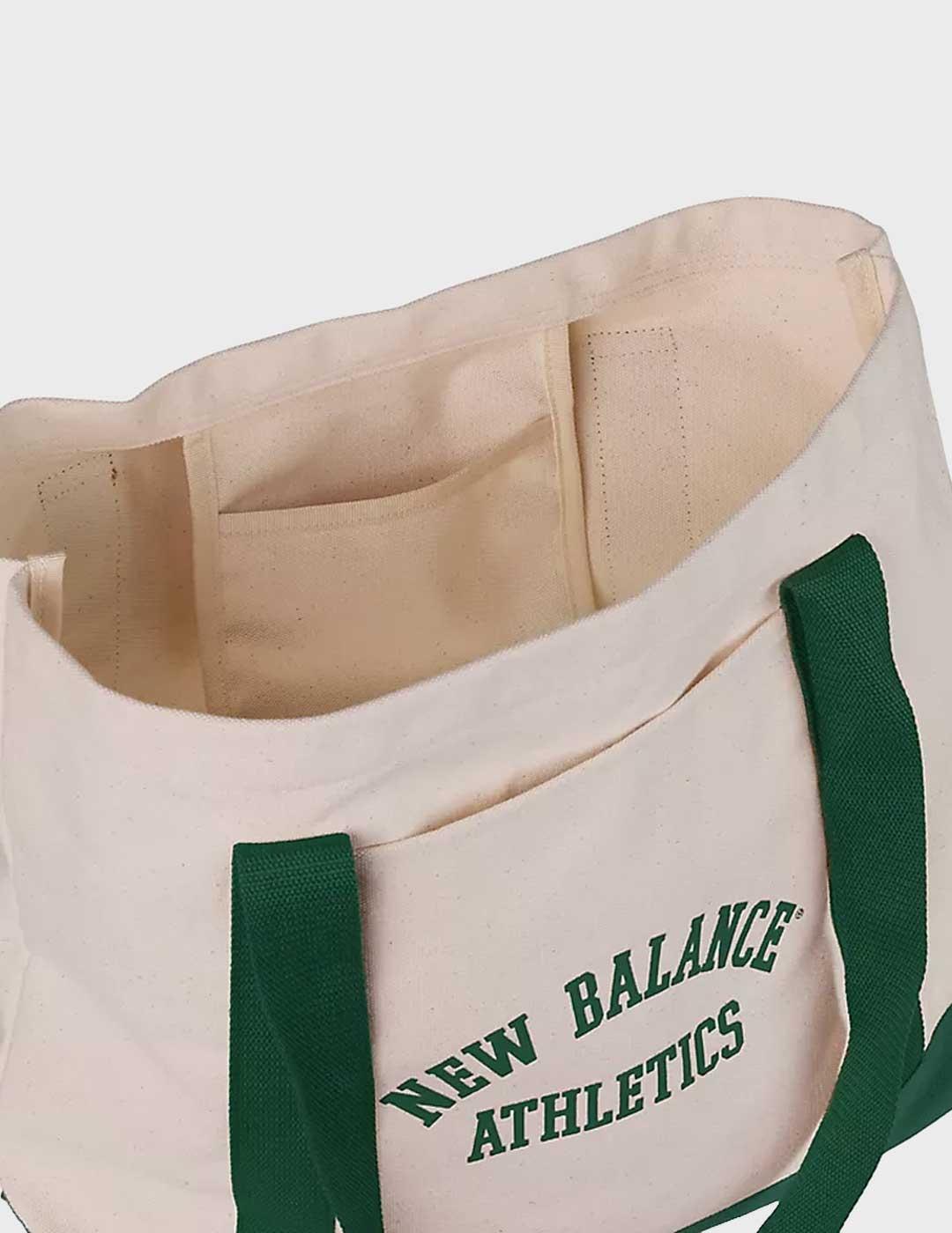 New Balance Canvas Tote bolsa beige con logo en verde