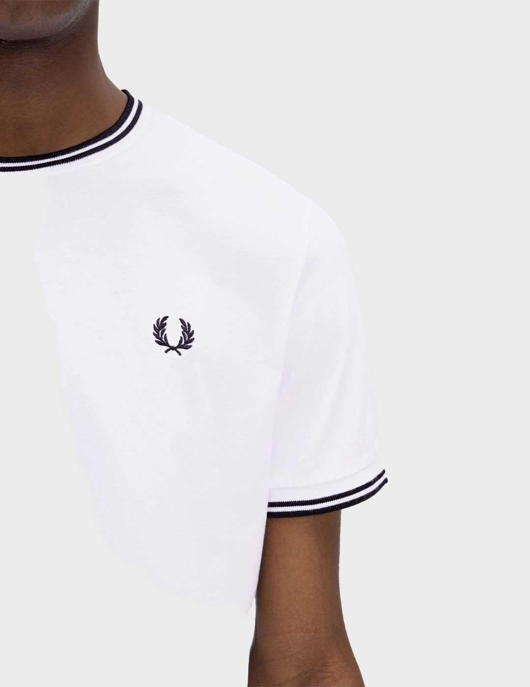 Fred Perry Twin Tippd camiseta blanca con logo para hombre