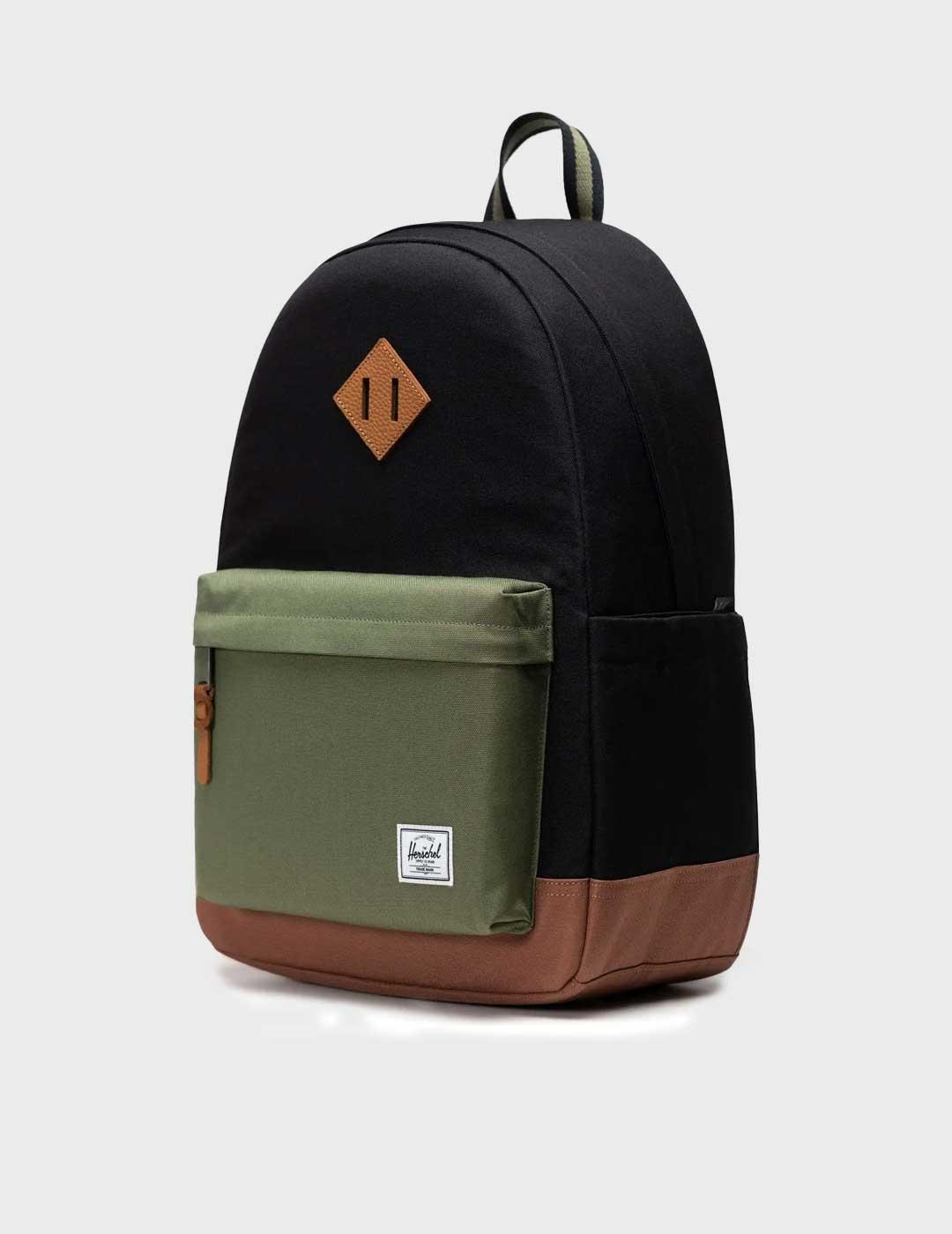 Herschel Heritage mochila negra y verde para hombre y mujer