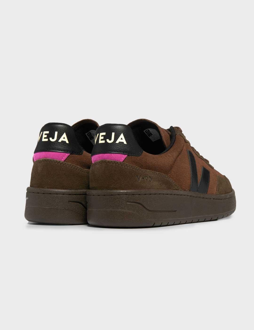 Veja V-90 Suede zapatilla marrón logo negro para hombre