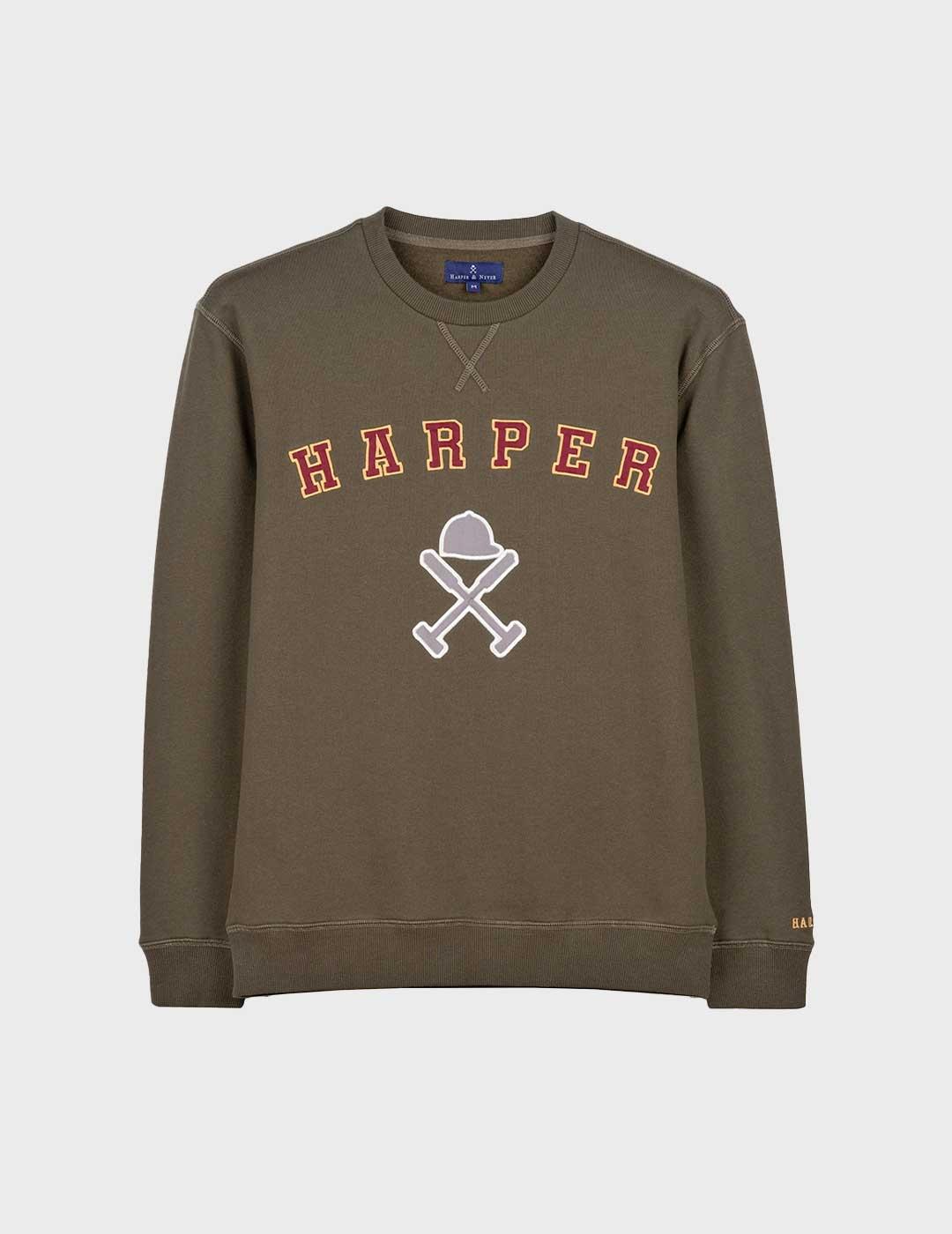 Harper & Neyer Retro sudadera verde militar para hombre