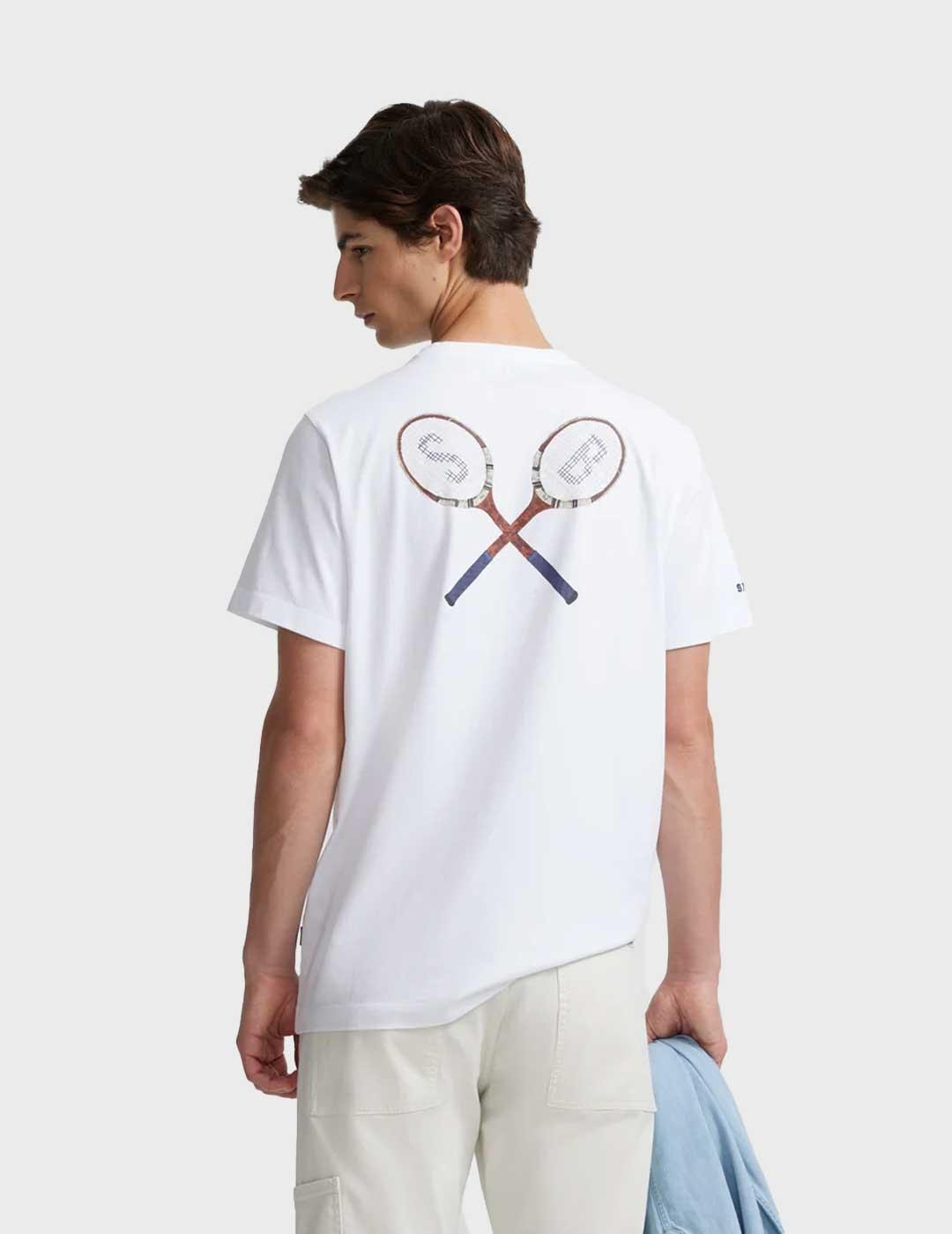 Silbon Raqueta retro camiseta blanca para hombre