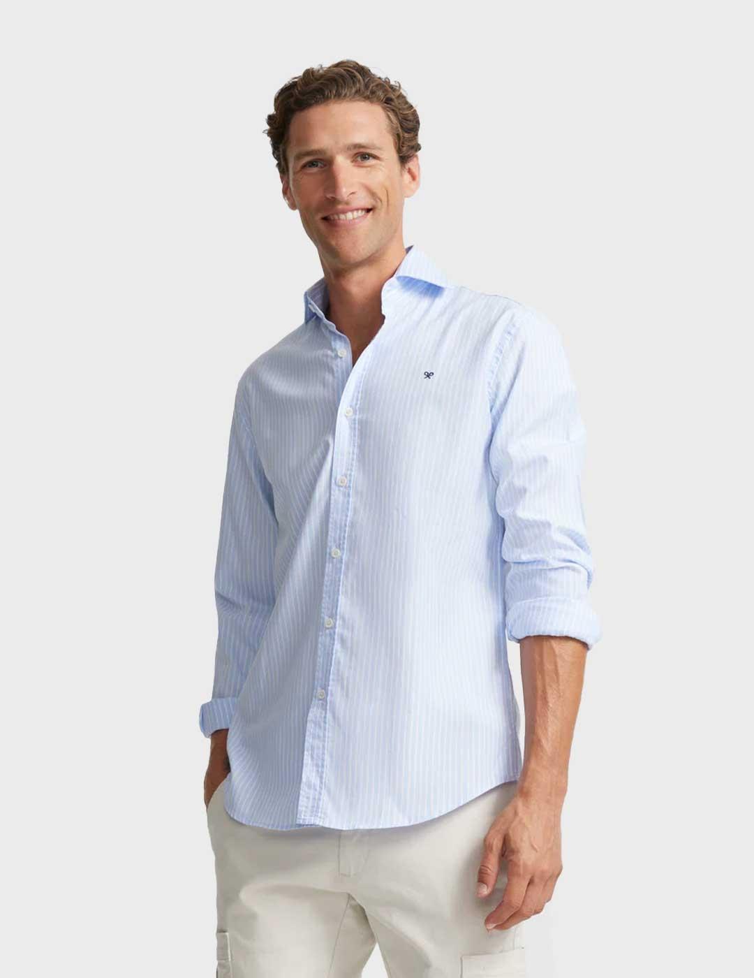 Silbon Sport Cutaway camisa raya ancha celeste para hombre