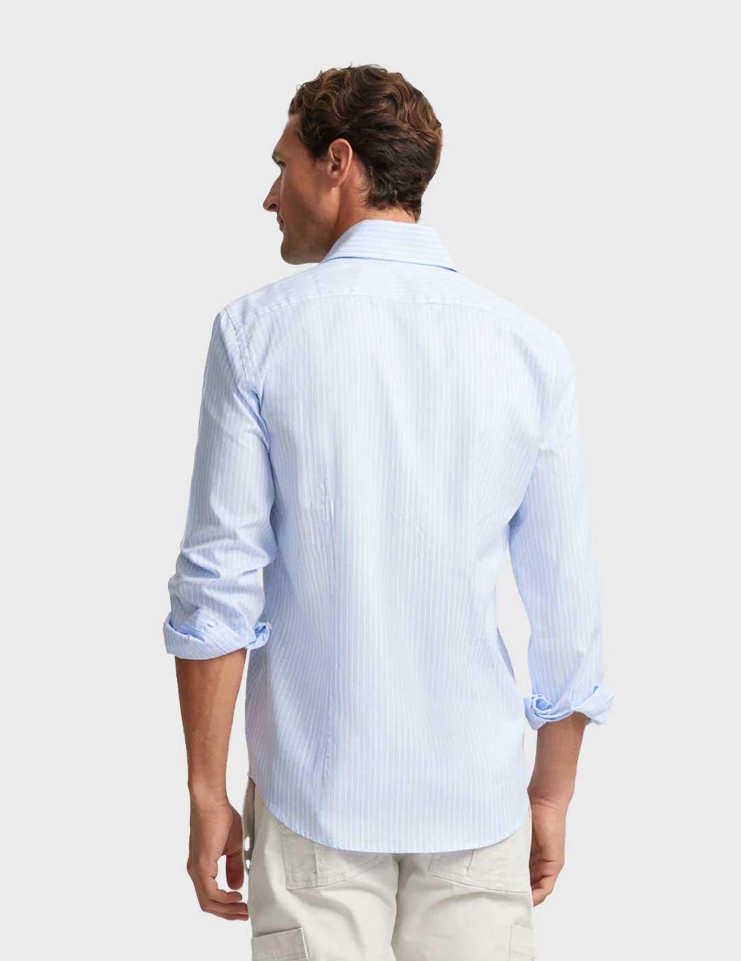 Silbon Sport Cutaway camisa raya ancha celeste para hombre