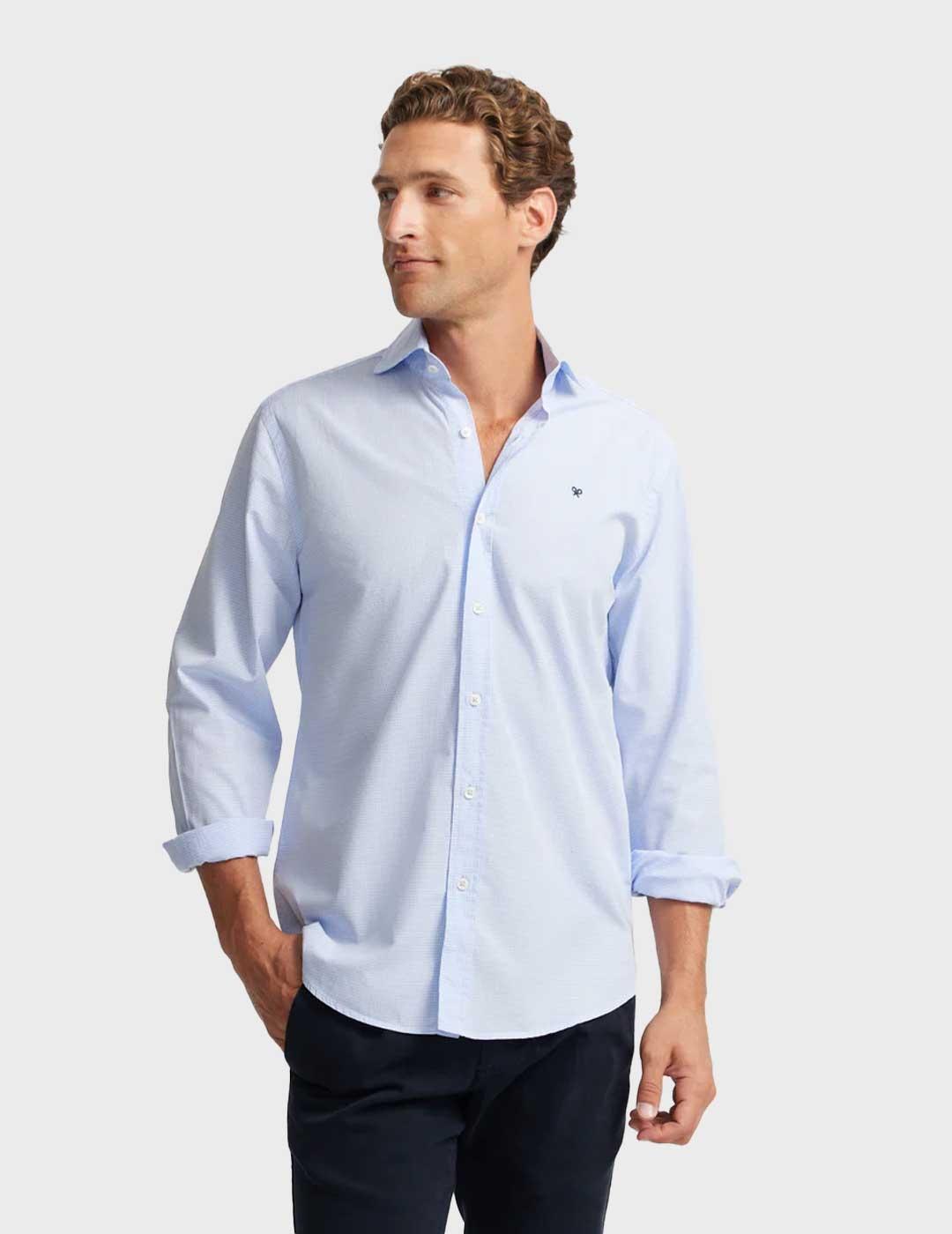 Silbon Sport Cutaway camisa cuadritos celeste para hombre