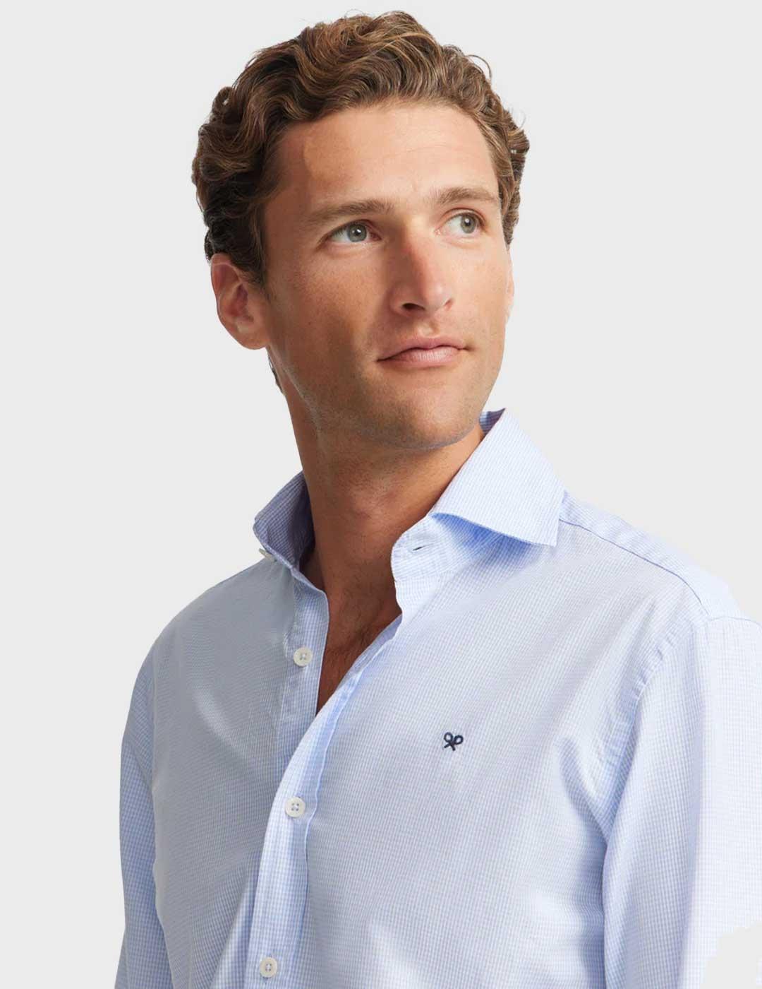 Silbon Sport Cutaway camisa cuadritos celeste para hombre