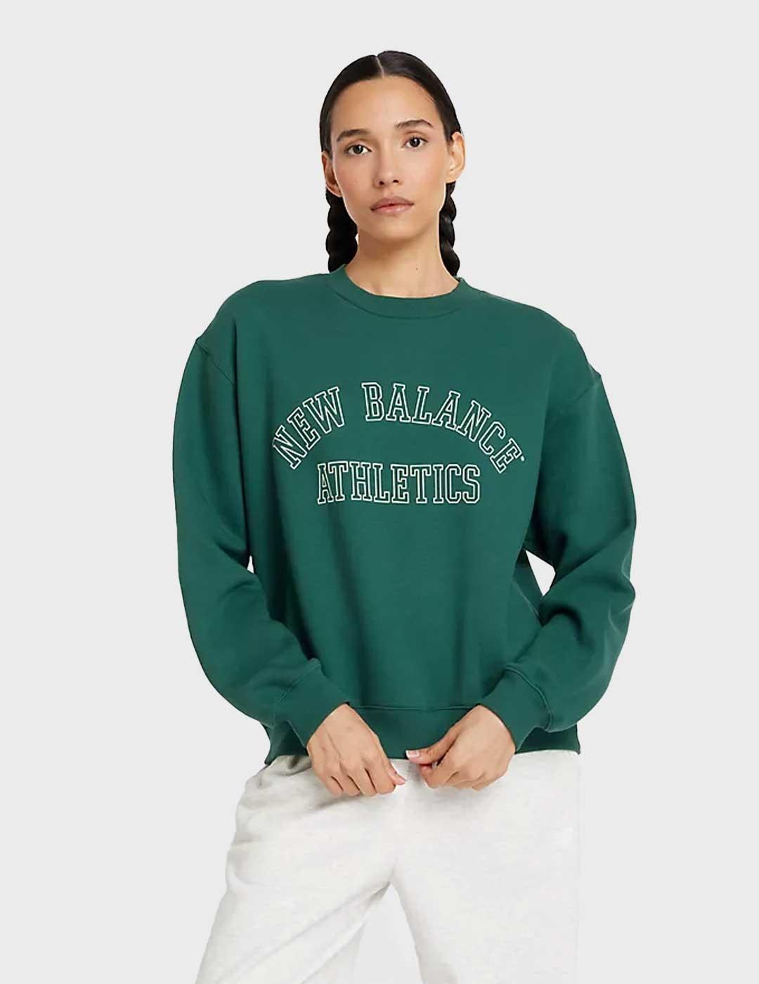 New Balance Fleece Crew sudadera verde para mujer