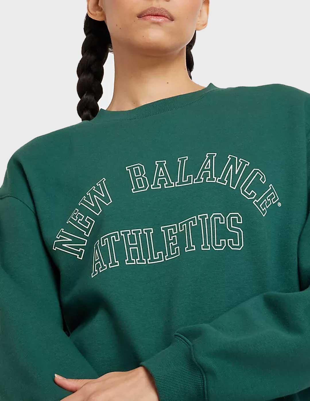 New Balance Fleece Crew sudadera verde para mujer