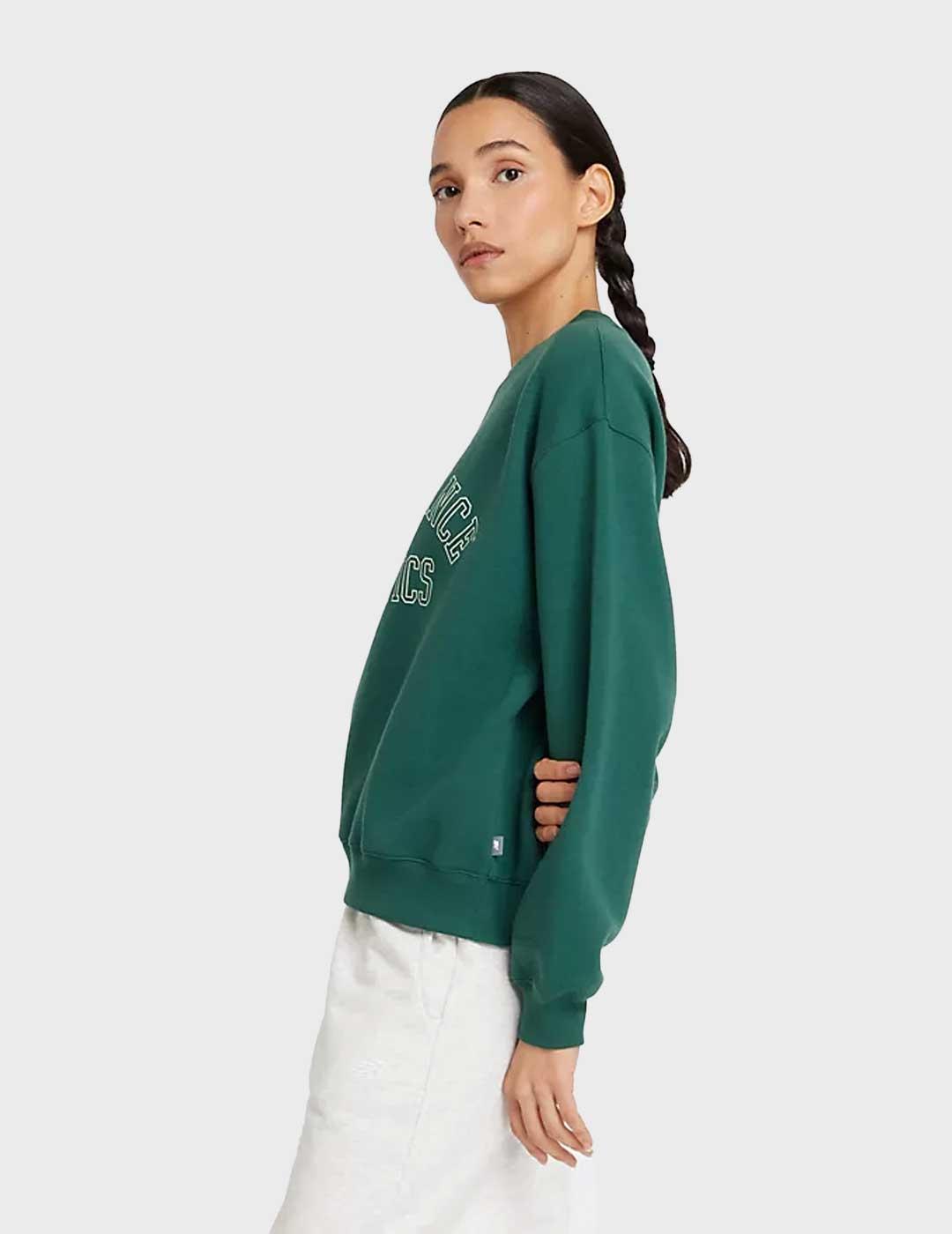 New Balance Fleece Crew sudadera verde para mujer