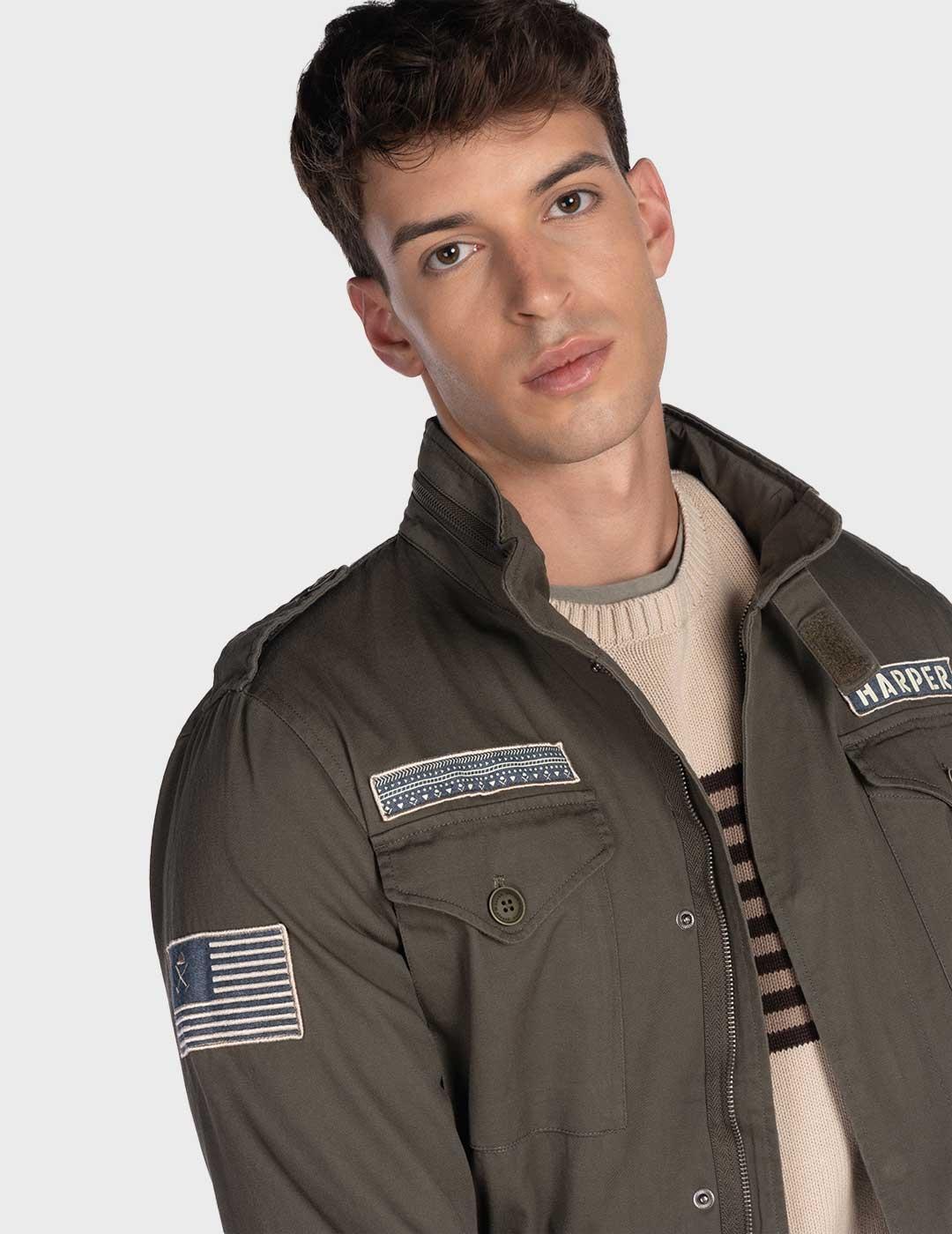 Harper & Neyer chaqueta militar verde para hombre