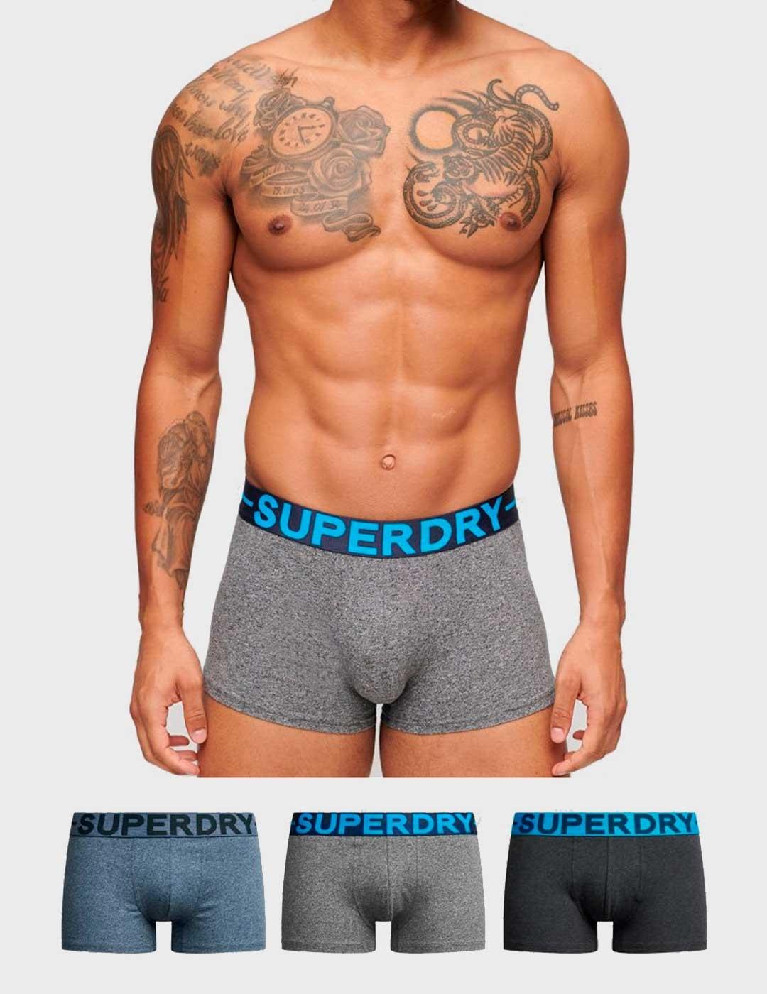 Pack 3 Calzoncillos Superdry Trunk Triple azul para hombre