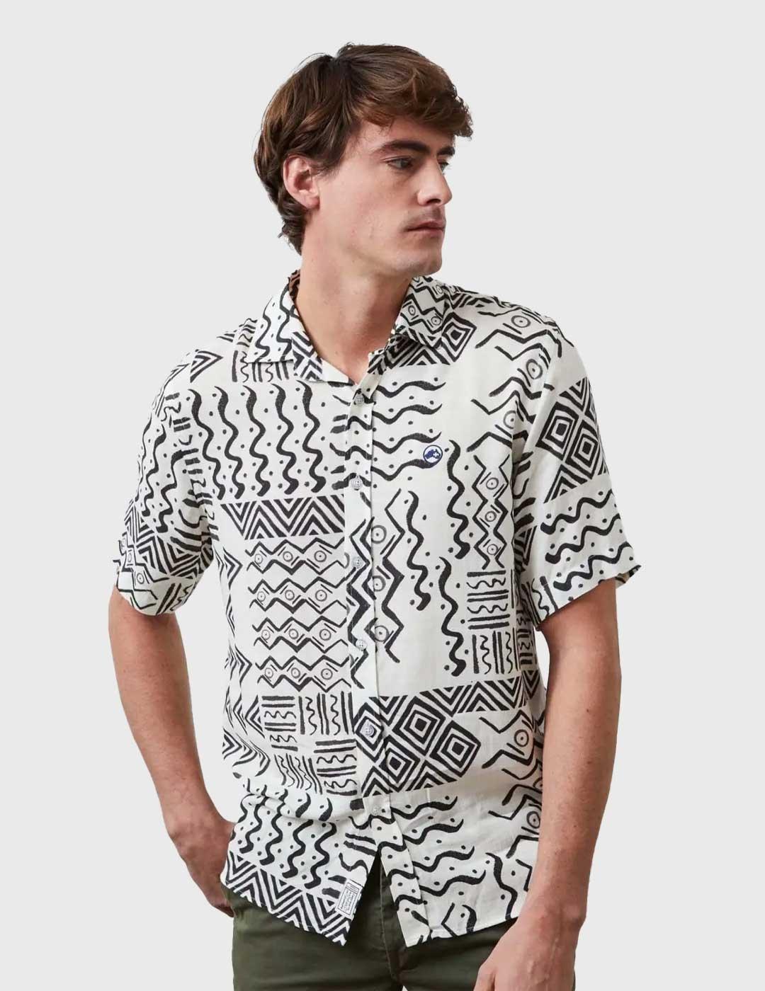 Altonadock Camisa Étnica blanca y negra para hombre