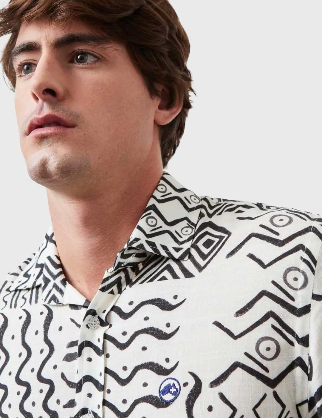 Altonadock Camisa Étnica blanca y negra para hombre