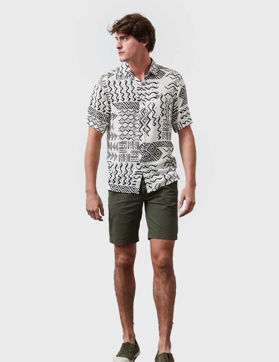 Altonadock Camisa Étnica blanca y negra para hombre