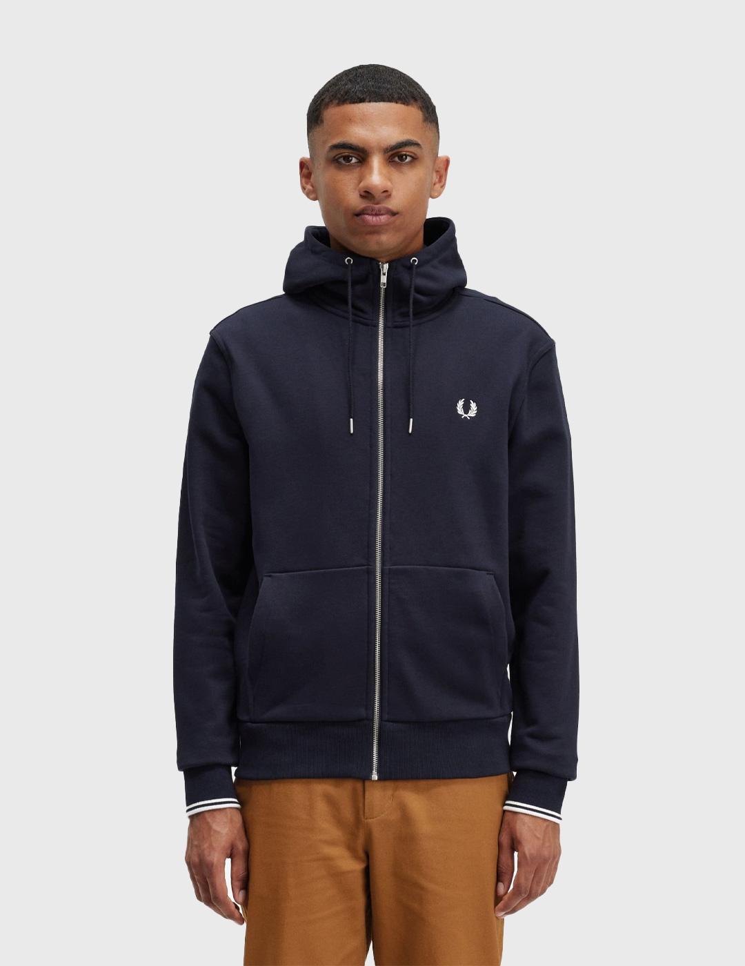 Fred Perry Hooded Zip Through Sudadera marino para hombre