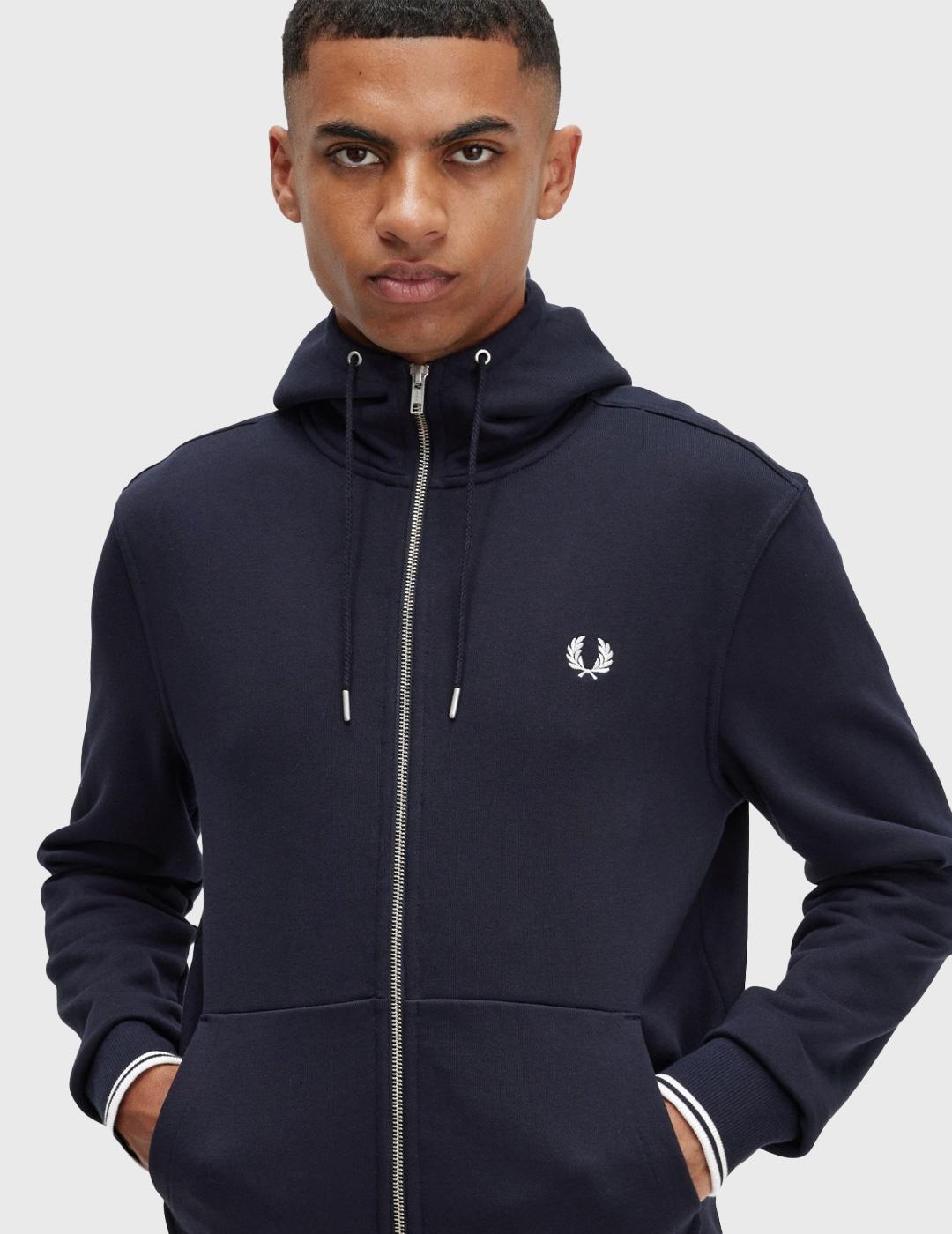 Fred Perry Hooded Zip Through Sudadera marino para hombre