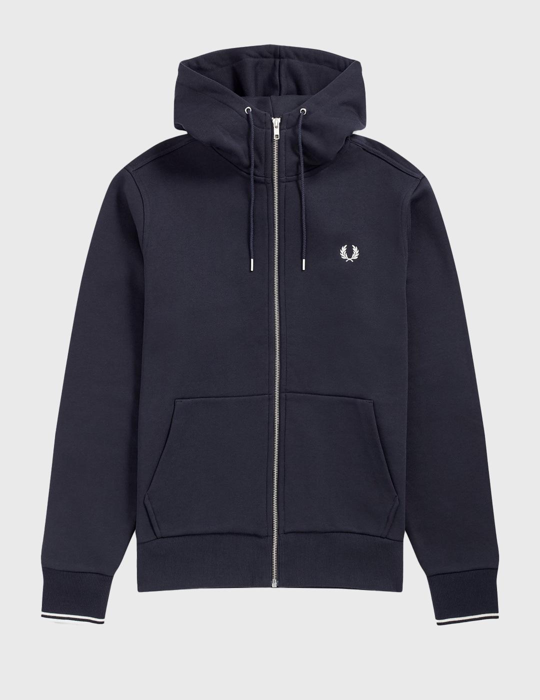 Fred Perry Hooded Zip Through Sudadera marino para hombre