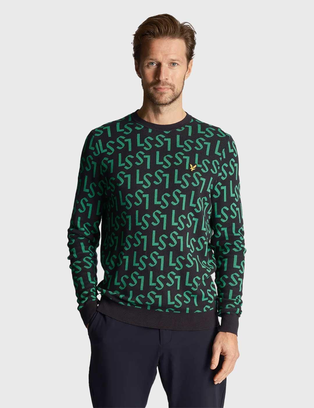 Lyle - Scott Monogram Knitted Crew Neck Jersey azul marino