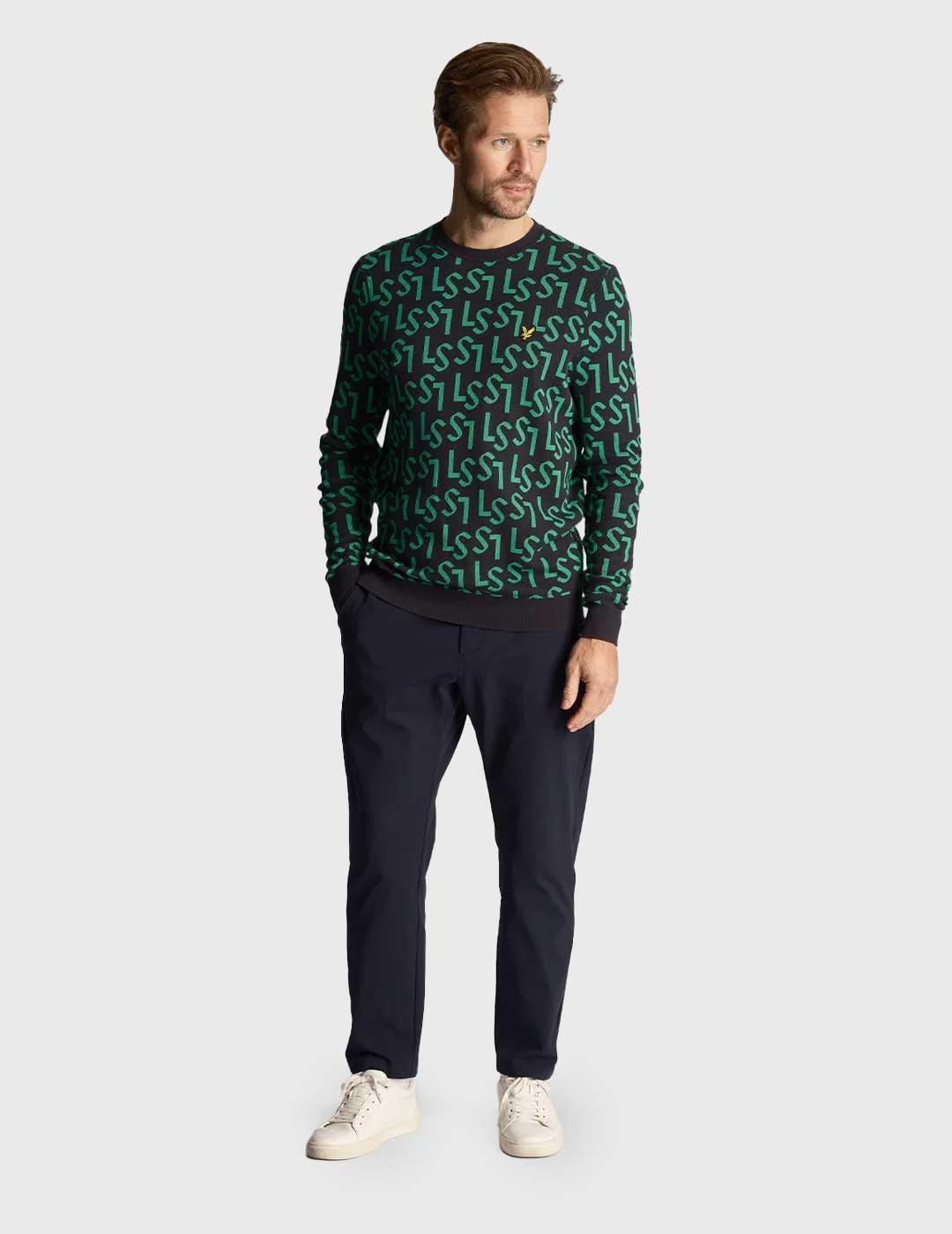 Lyle - Scott Monogram Knitted Crew Neck Jersey azul marino