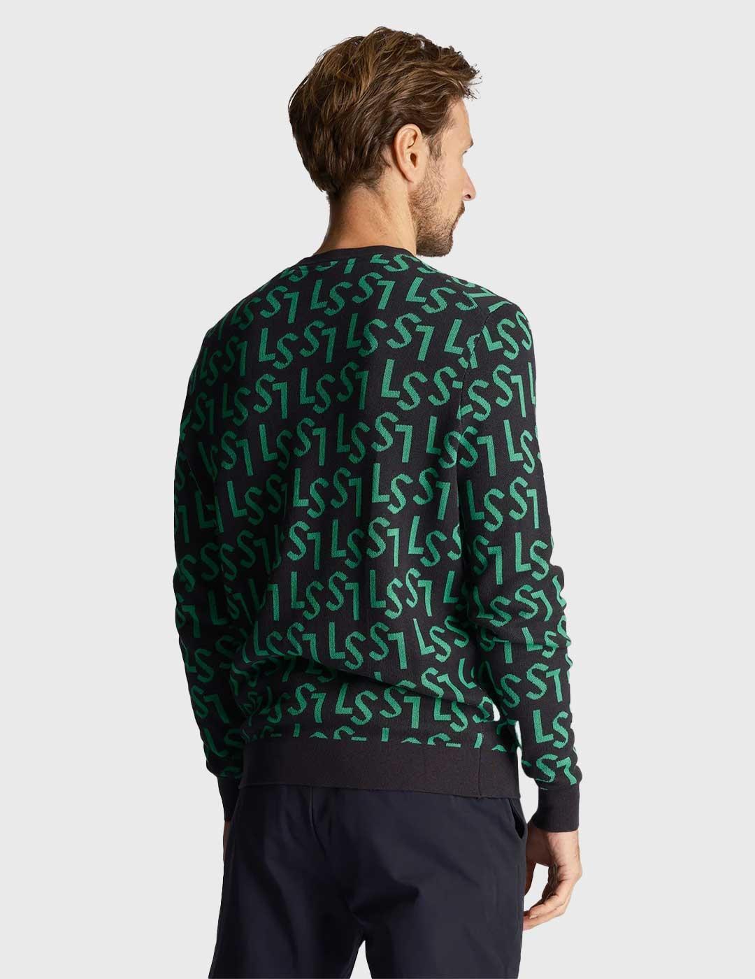 Lyle - Scott Monogram Knitted Crew Neck Jersey azul marino