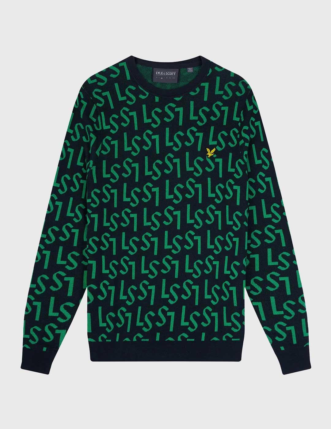 Lyle - Scott Monogram Knitted Crew Neck Jersey azul marino
