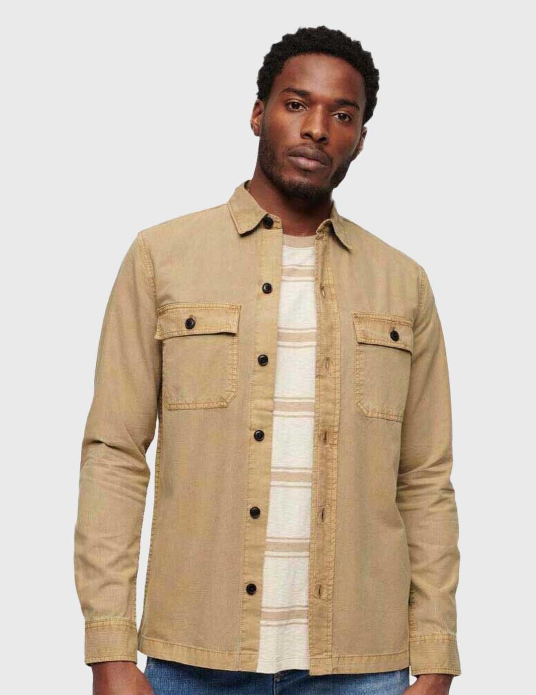 Superdry Military Camisa beige de manga larga para hombre