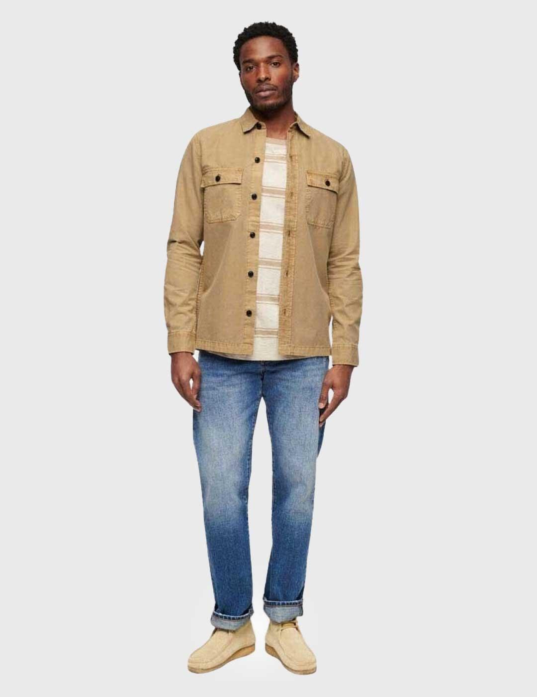 Superdry Military Camisa beige de manga larga para hombre