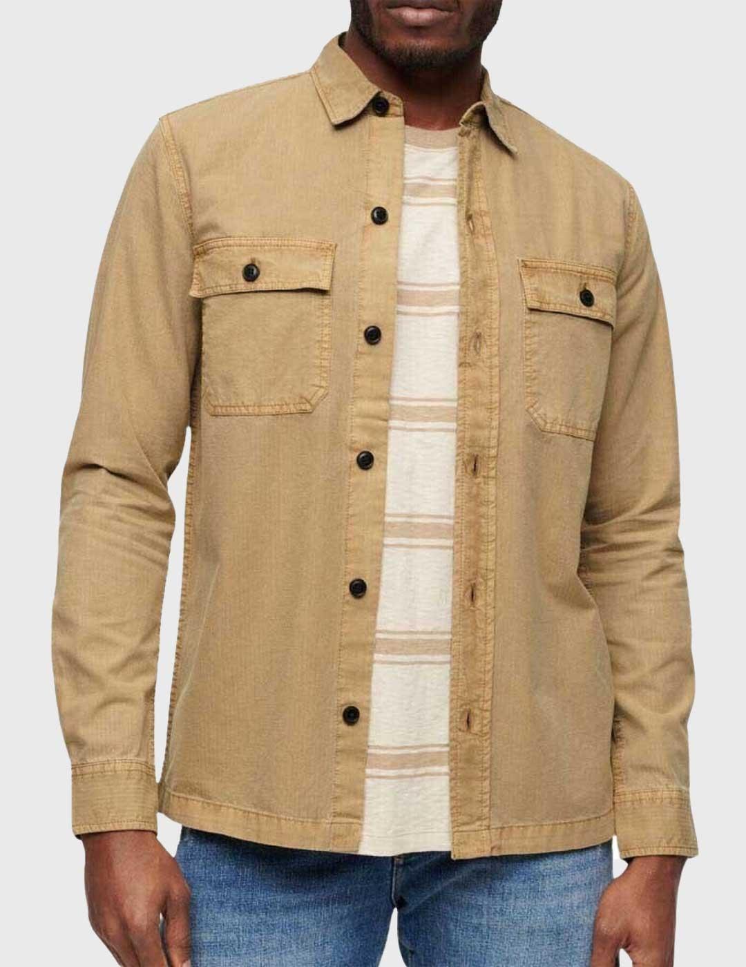 Superdry Military Camisa beige de manga larga para hombre