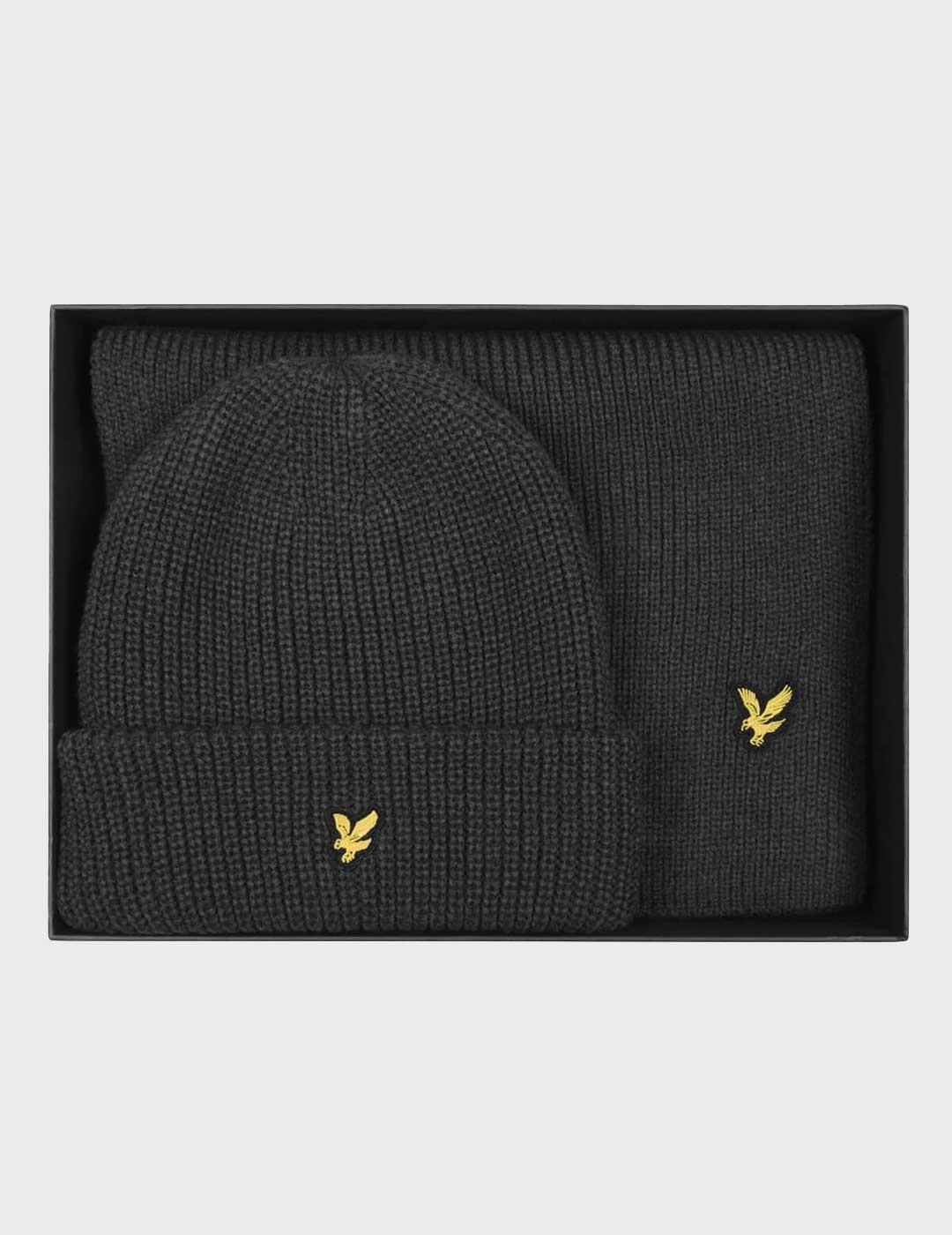 Lyle & Scott Set gorro y bufanda gris para hombre y mujer