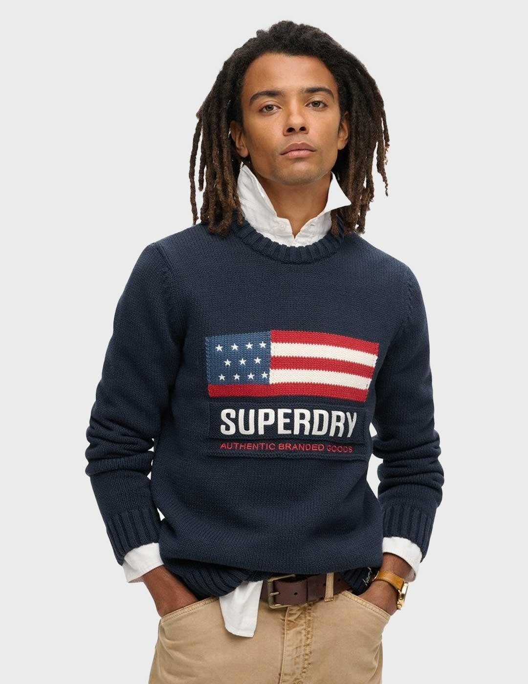 Superdry Vintage Athletic Knit jersey marino para hombre