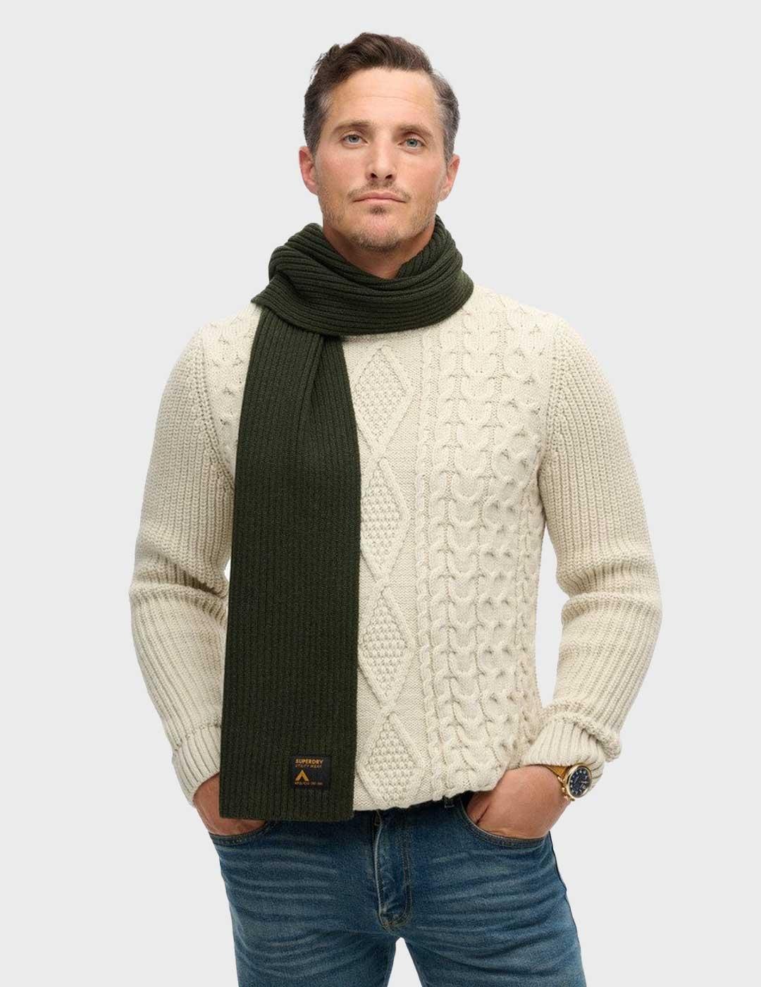 Superdry Workwear Knitted Scarf bufanda verde para hombre