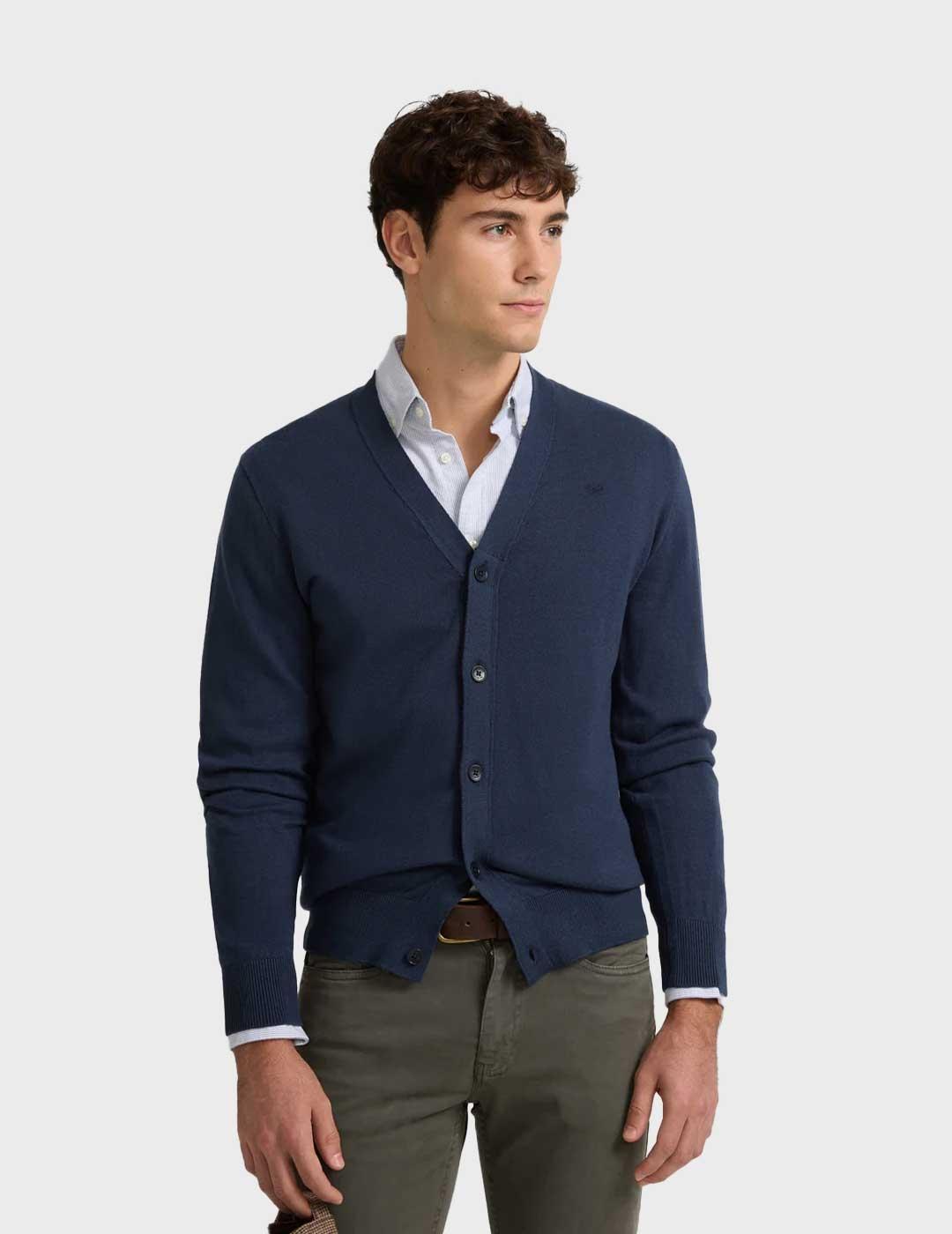 Silbon Cardigan Clasico jersey azul marino para hombre