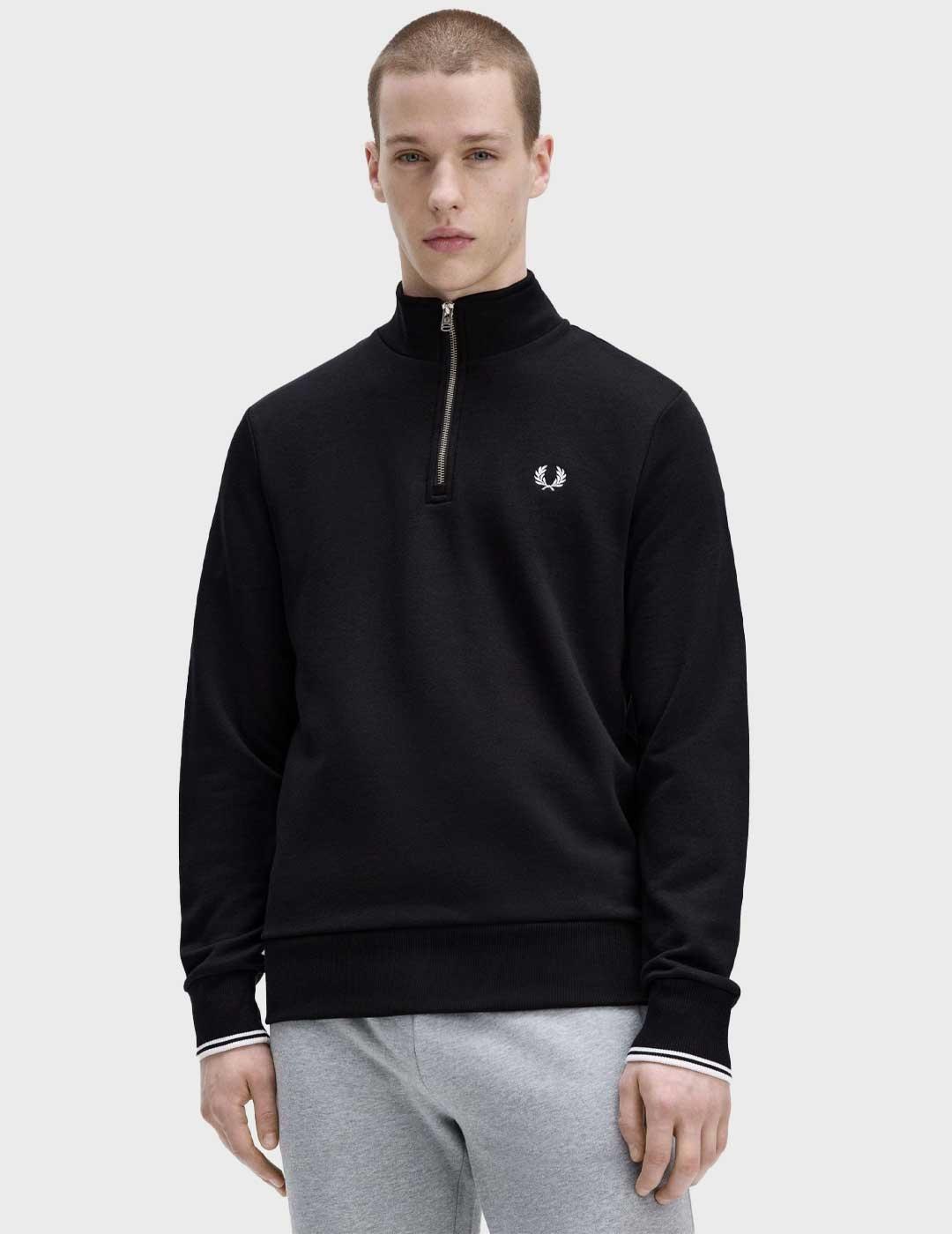 Fred Perry Half Zip sudadera negra para hombre