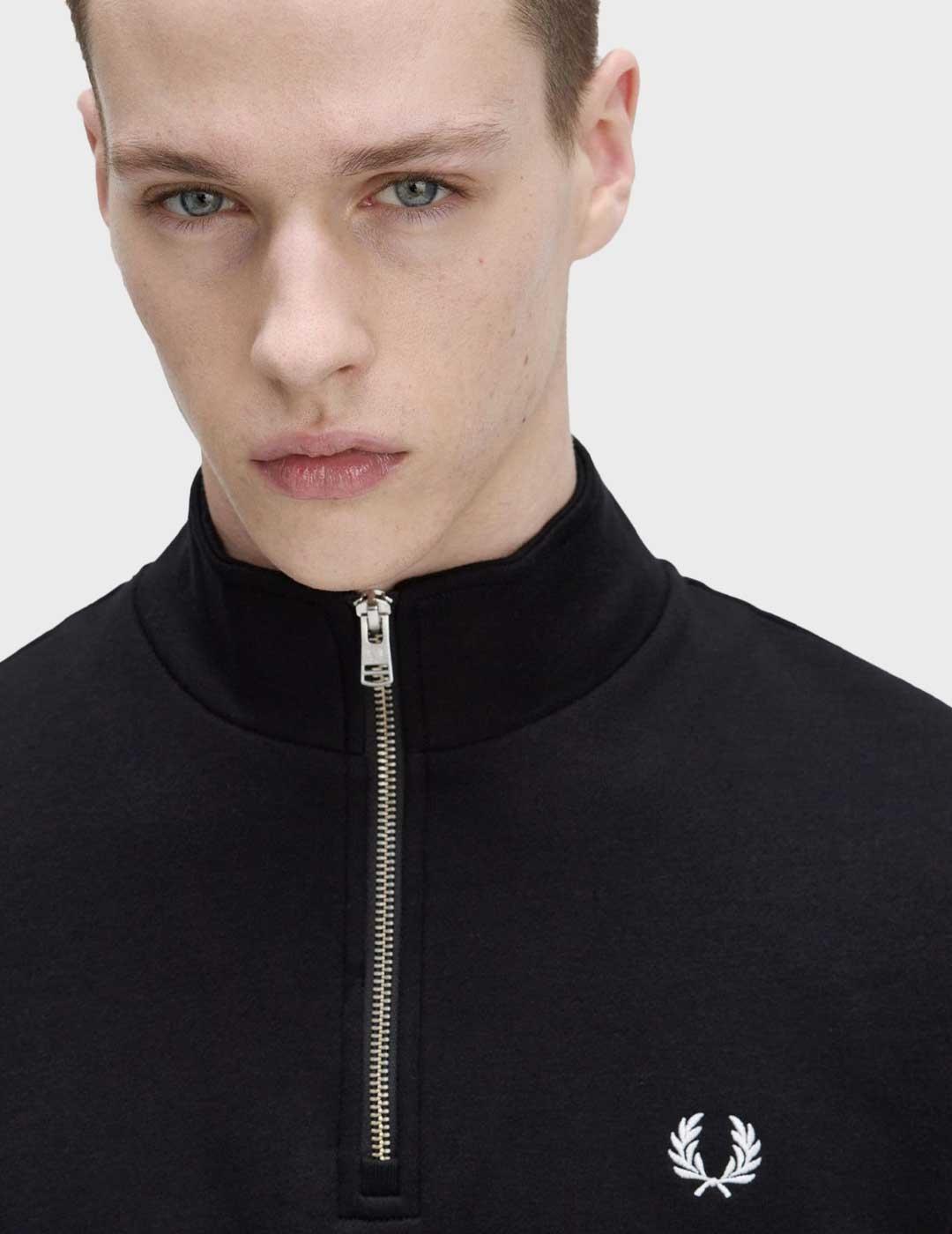 Fred Perry Half Zip sudadera negra para hombre