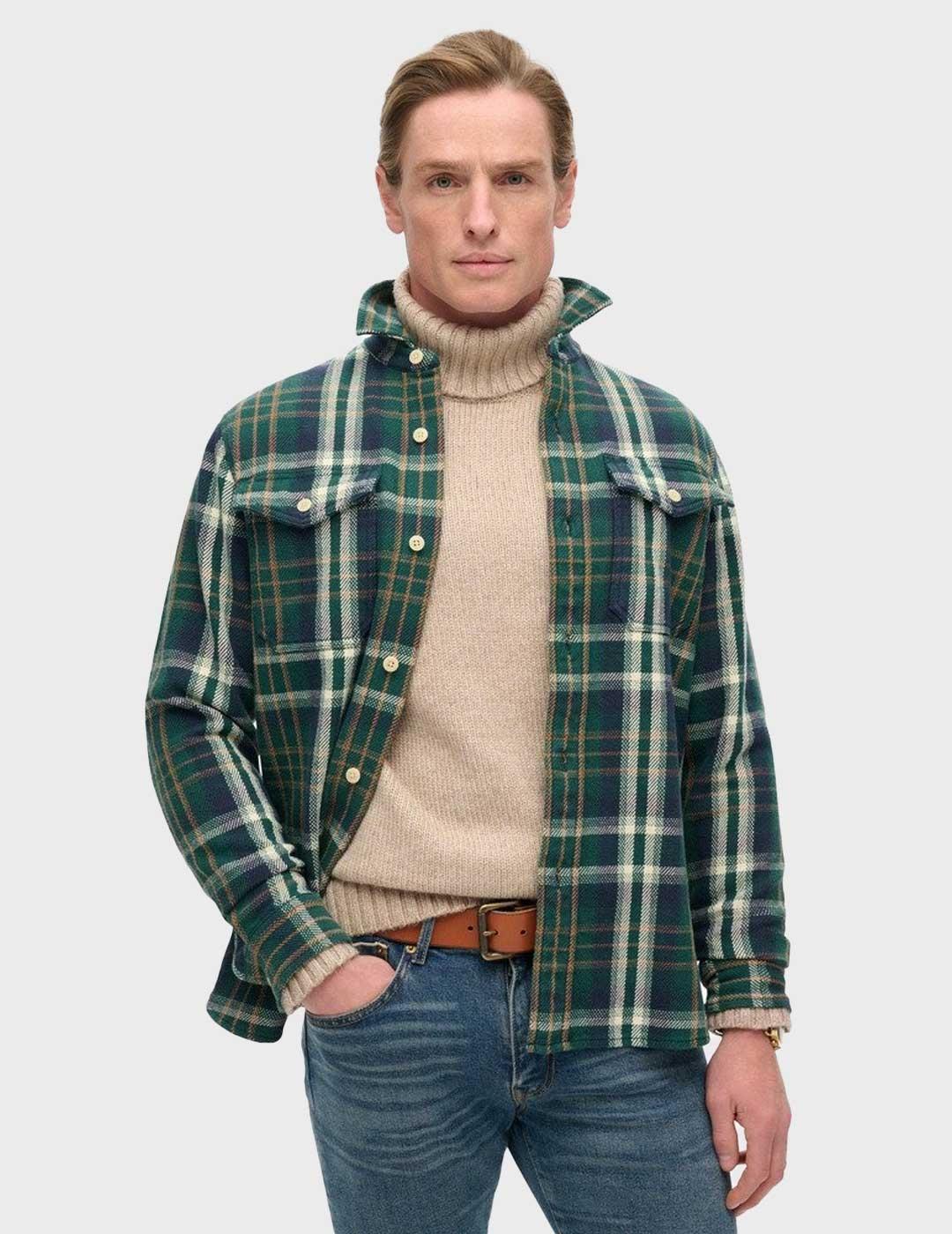 Superdry Merchant Heavy Checked camisa verde para hombre