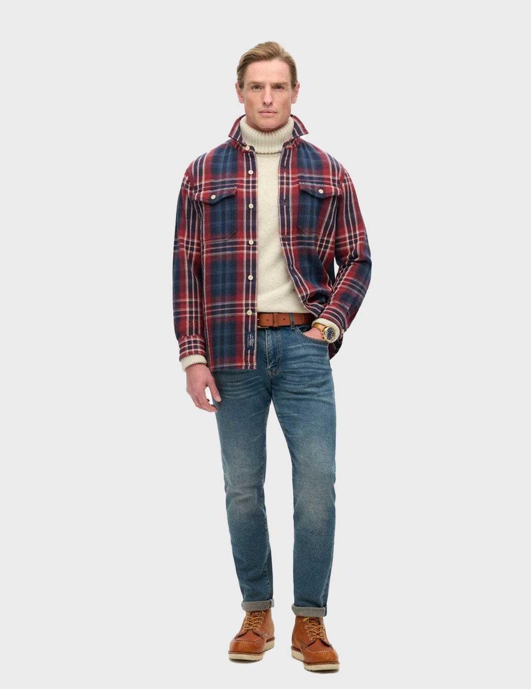 Superdry Merchant Heavy Checked camisa marino para hombre