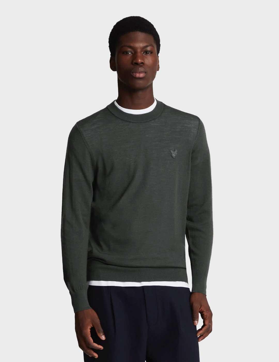 Lyle & Scott Tonal Eagle Merino Crew jersey gris para hombre