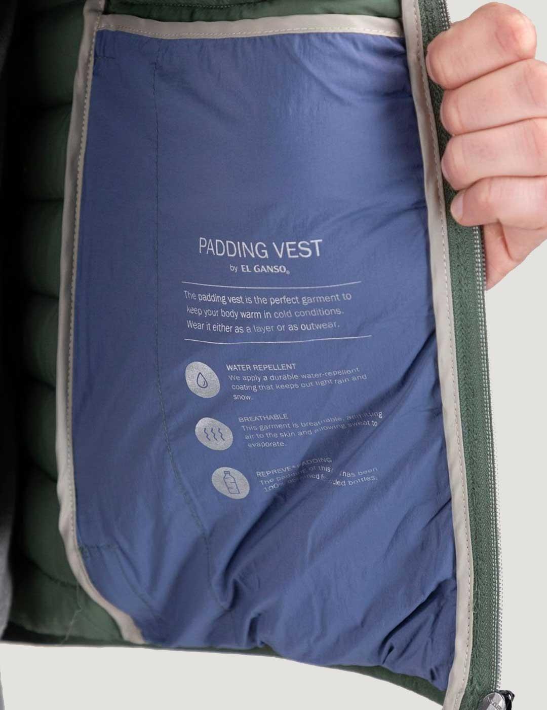 El Ganso chaleco verde acolchado para hombre