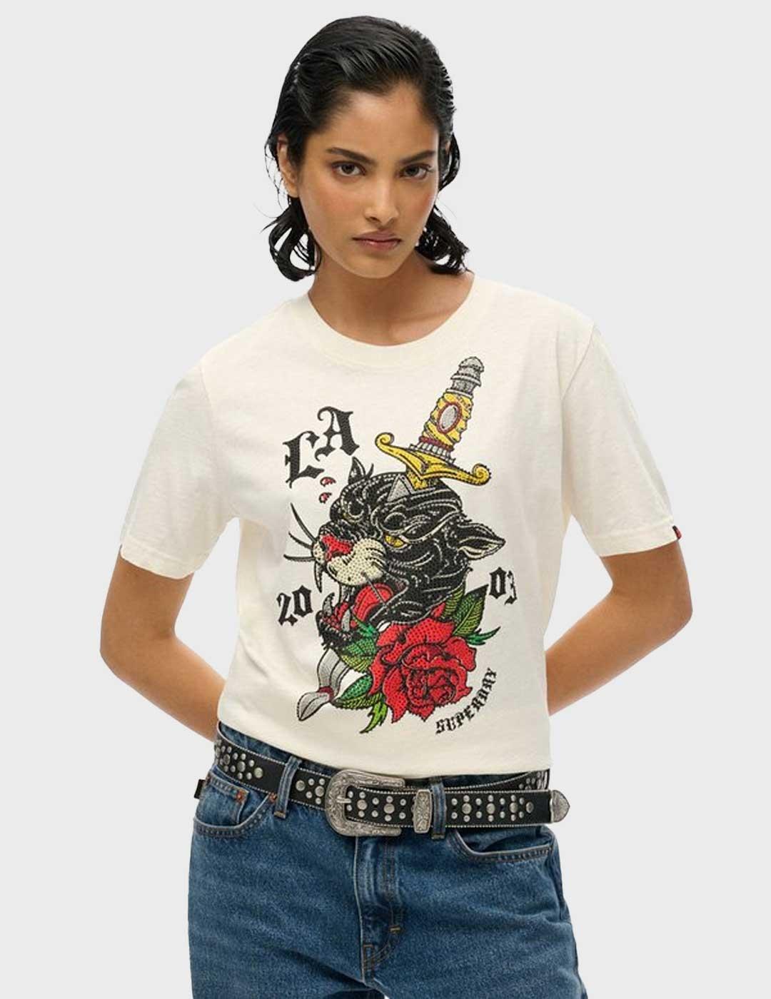 Superdry Neo Trad Tatto Relaxed camiseta beige para mujer