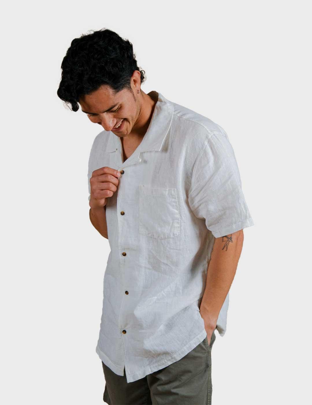 Trendsplant San Miguel Linen camisa blanca para hombre