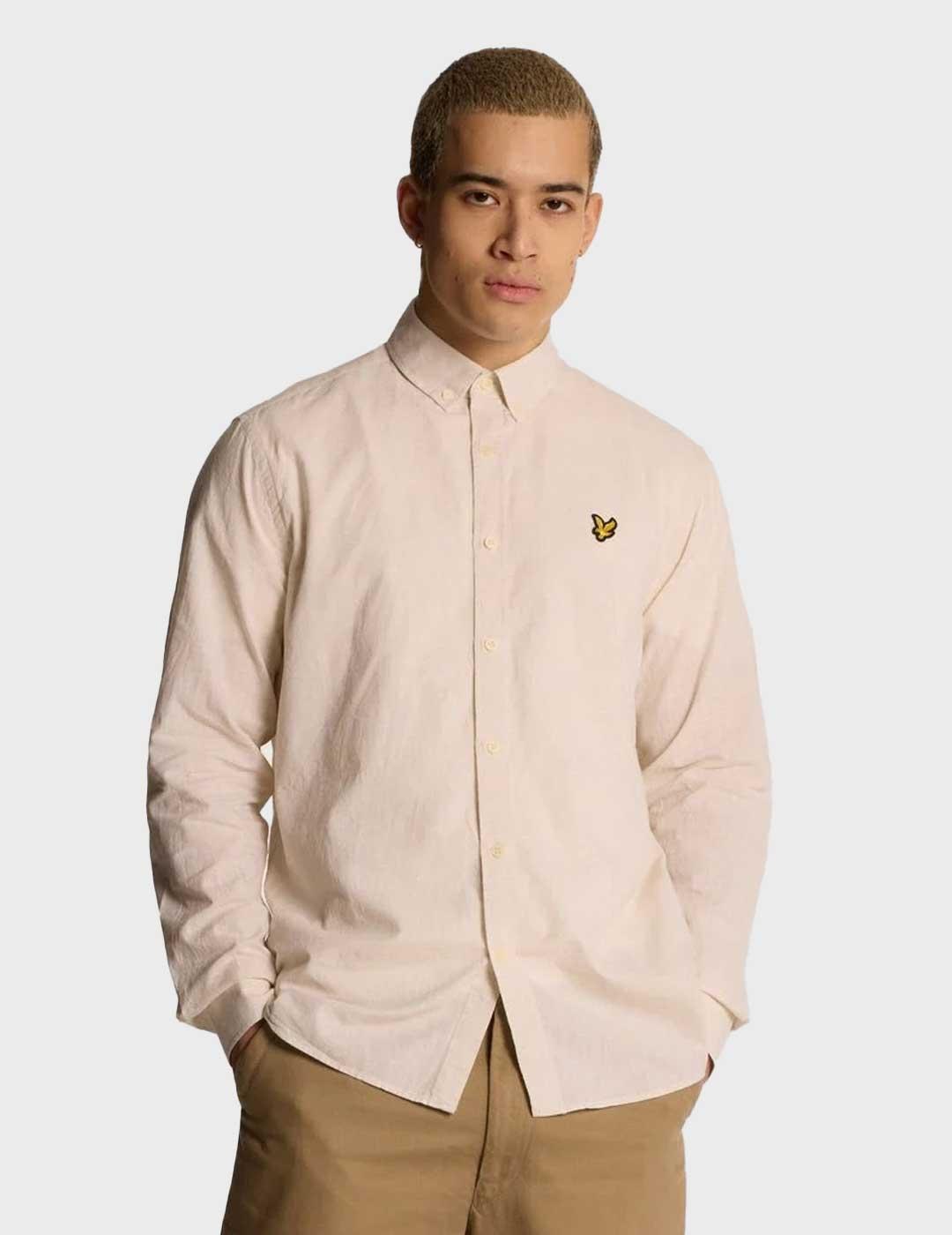 Lyle & Scott Linen Blend Oxford camisa beige para hombre