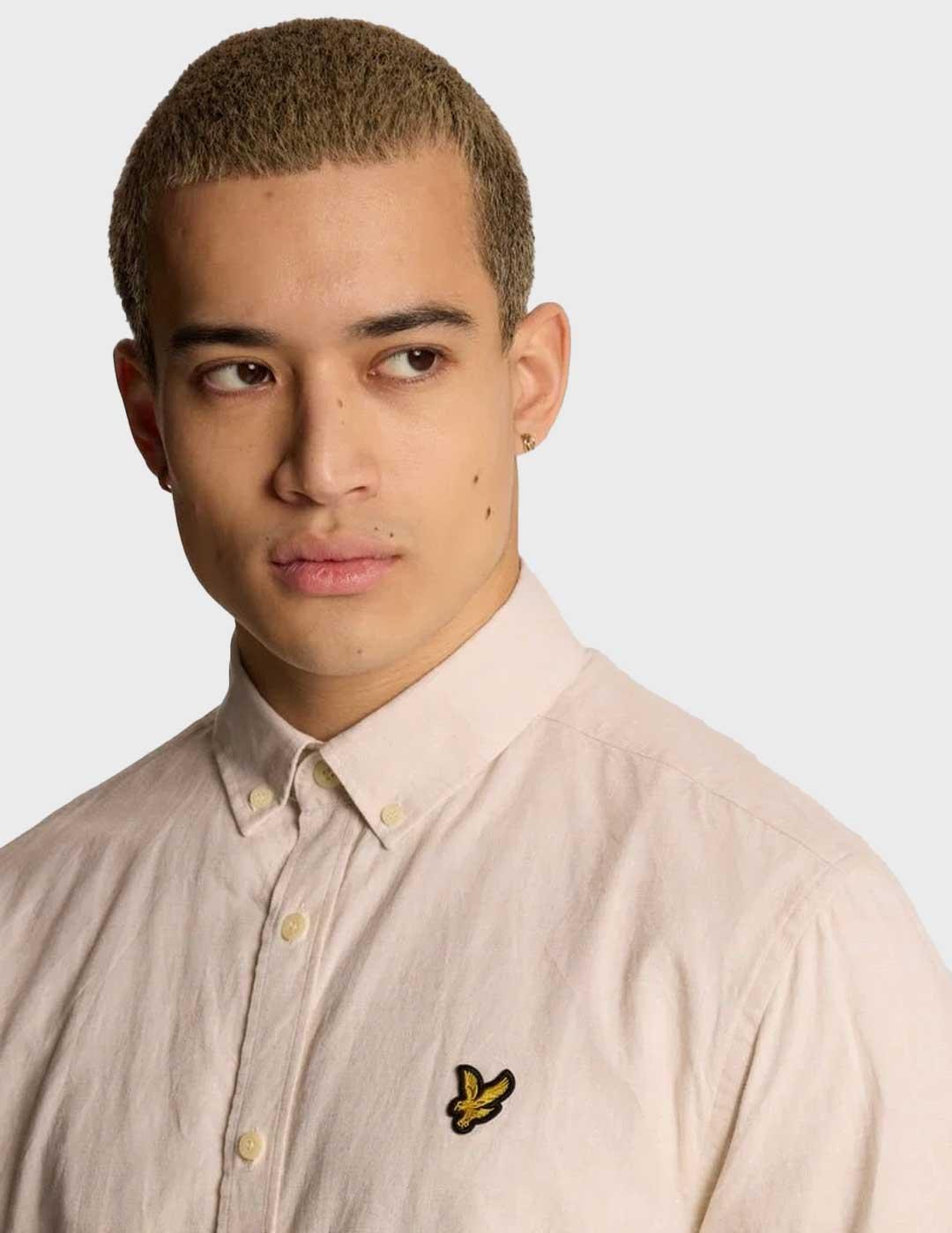 Lyle & Scott Linen Blend Oxford camisa beige para hombre