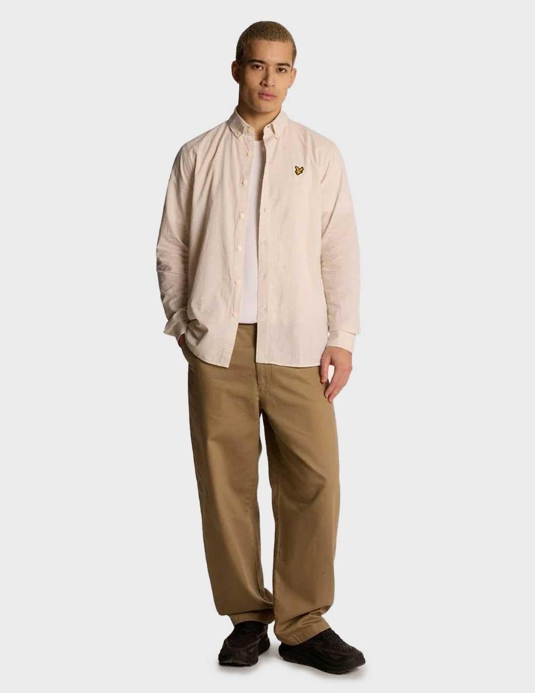 Lyle & Scott Linen Blend Oxford camisa beige para hombre