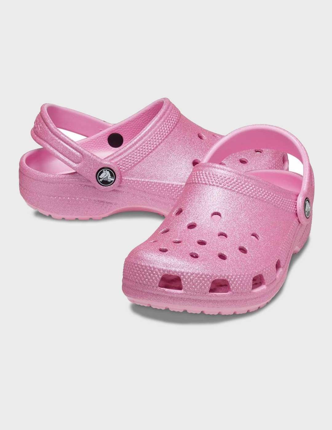Crocs Classic Glitter Clog K zuecos rosas para niño y niña