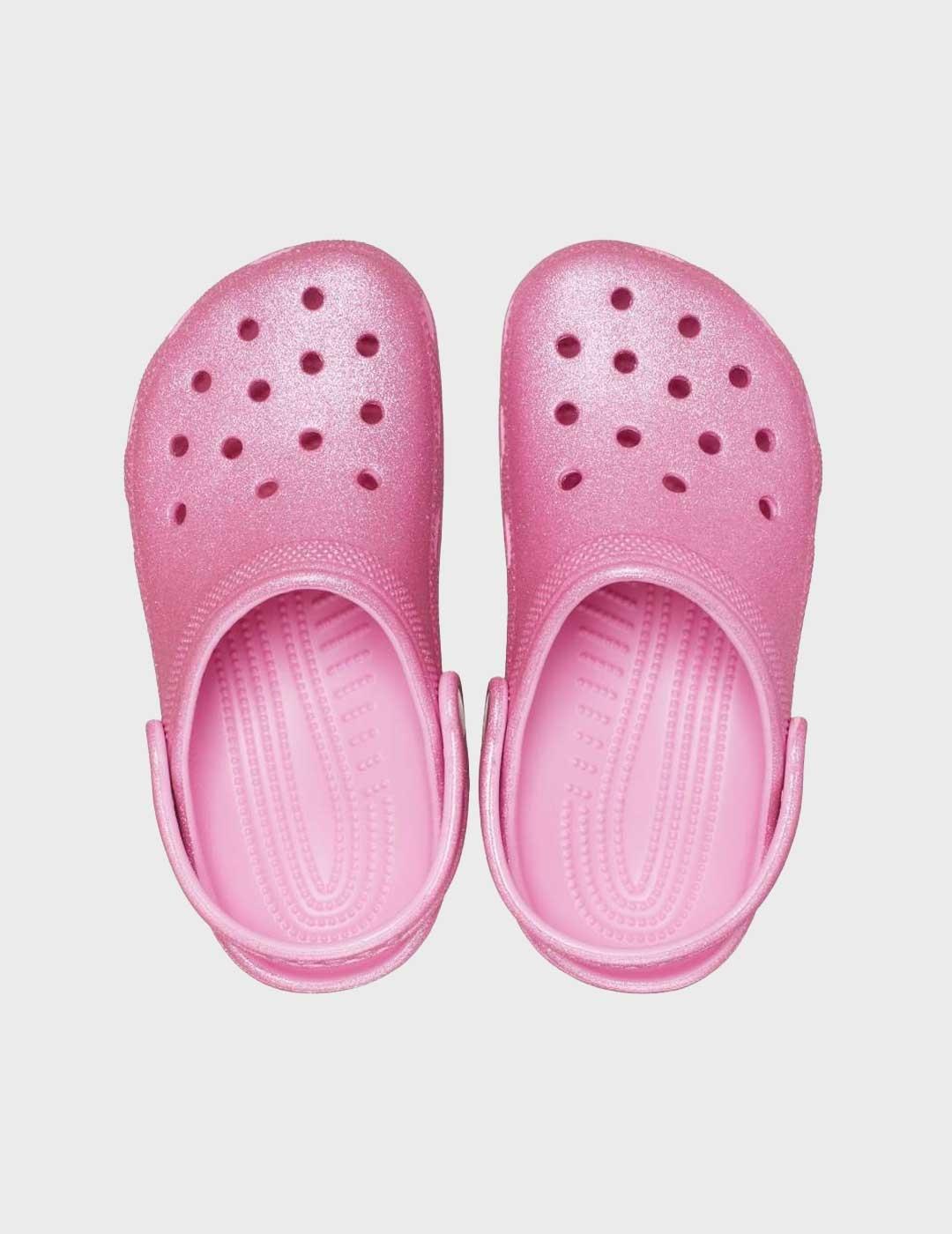 Crocs Classic Glitter Clog K zuecos rosas para niño y niña