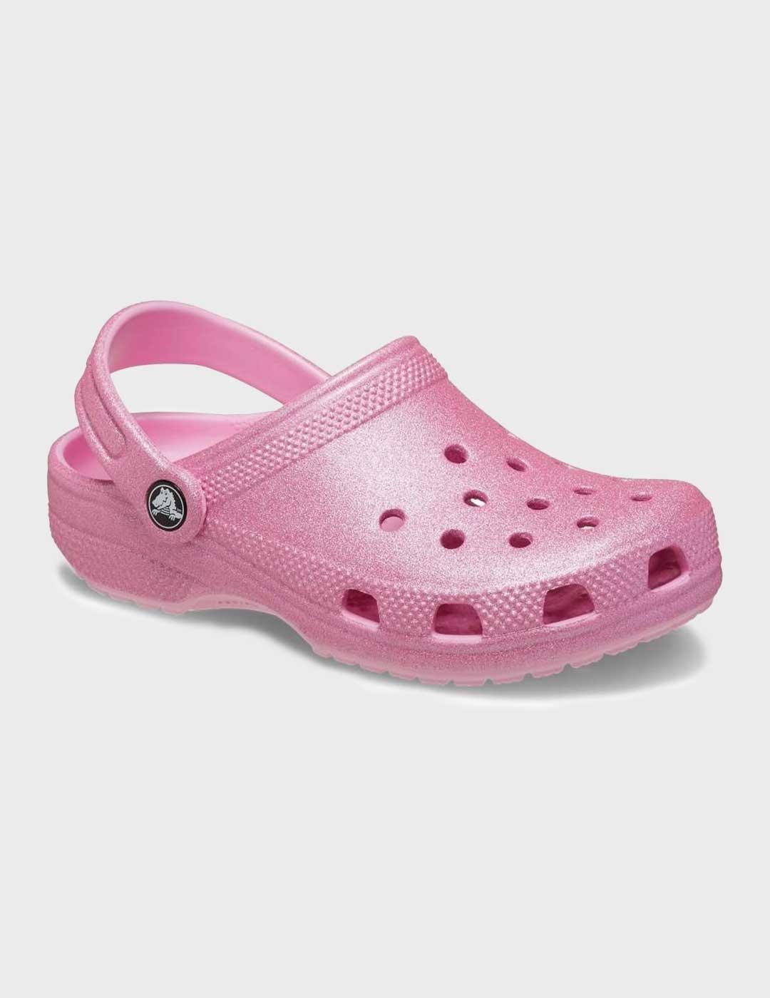Crocs Classic Glitter Clog K zuecos rosas para niño y niña
