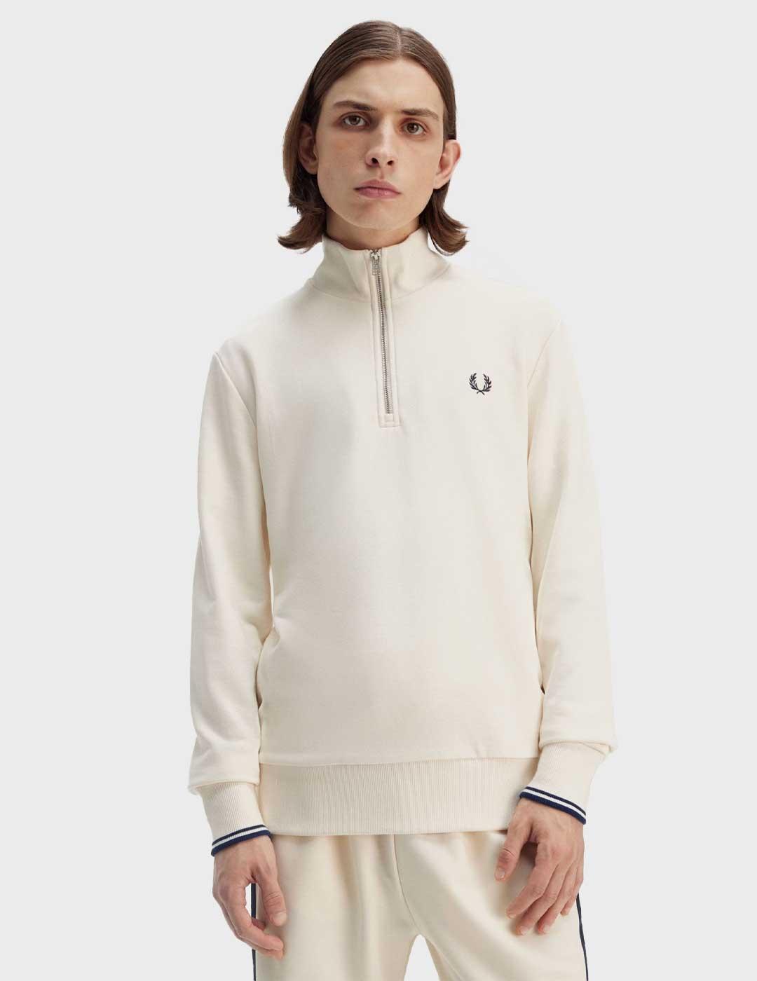 Fred Perry Half Zip sudadera beige para hombre