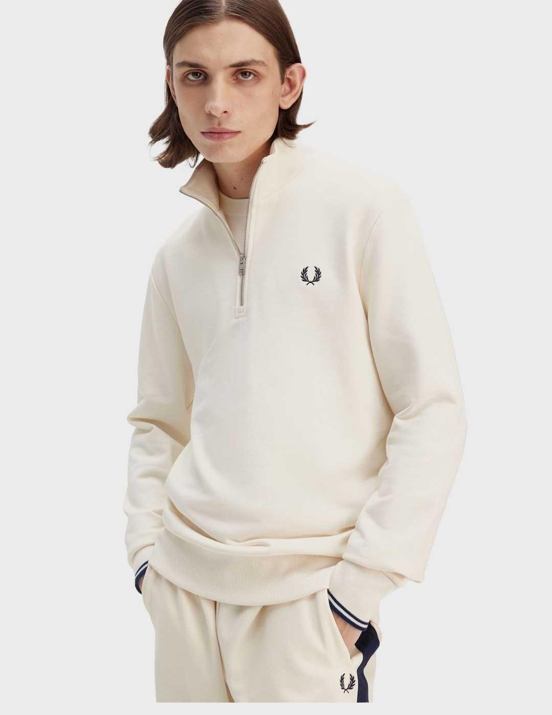 Fred Perry Half Zip sudadera beige para hombre