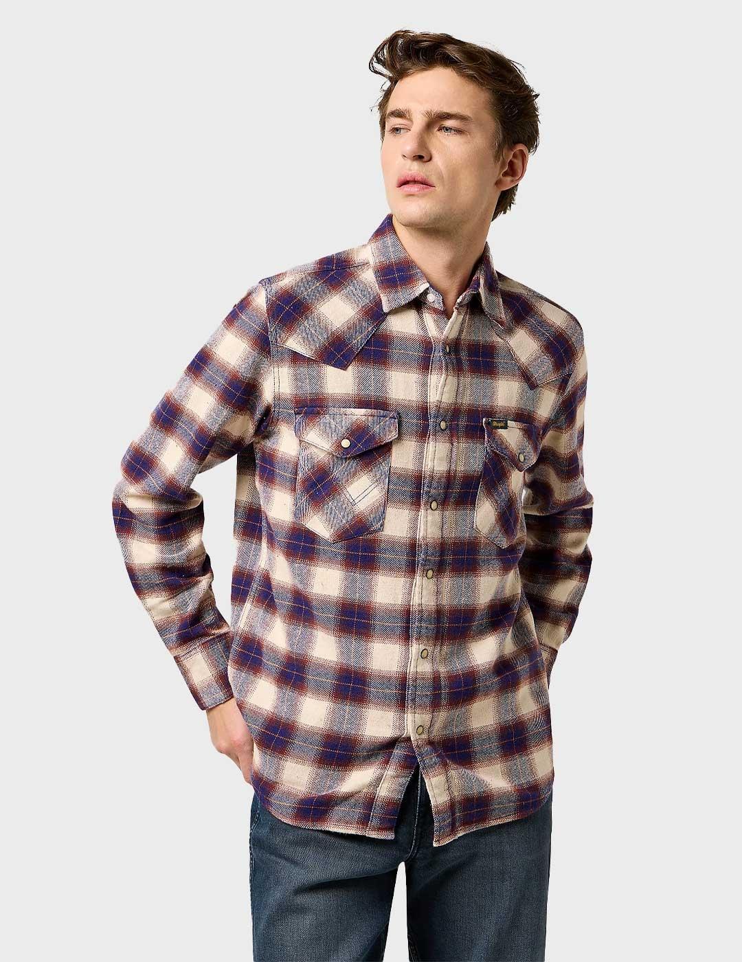 Wrangler Western camisa beige para hombre