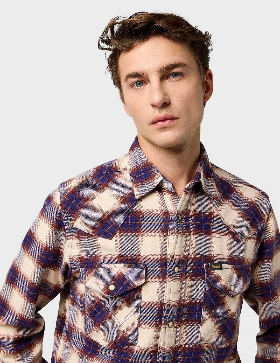 Wrangler Western camisa beige para hombre